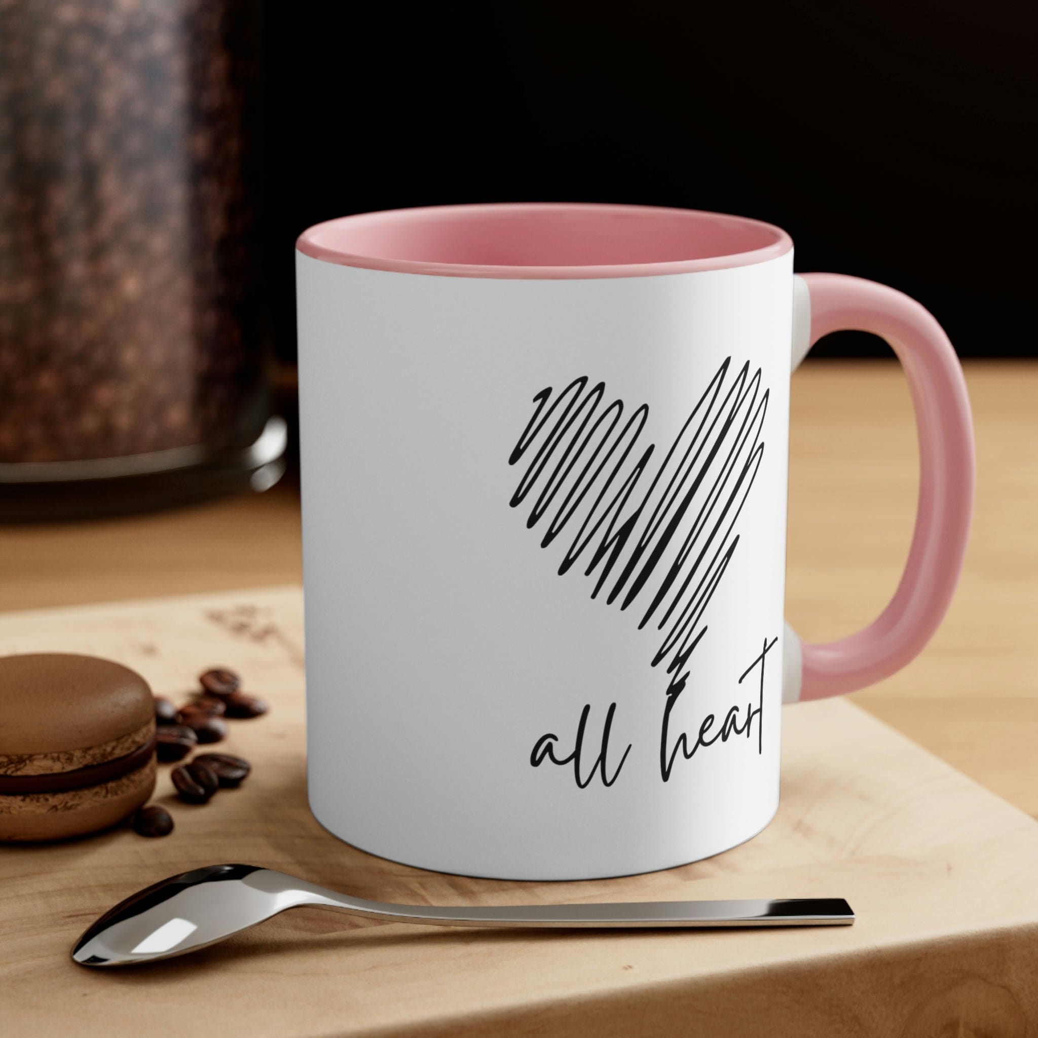 Two-tone Accent Ceramic Mug with a black line design, featuring a colored interior and C-handle, perfect for coffee and tea.