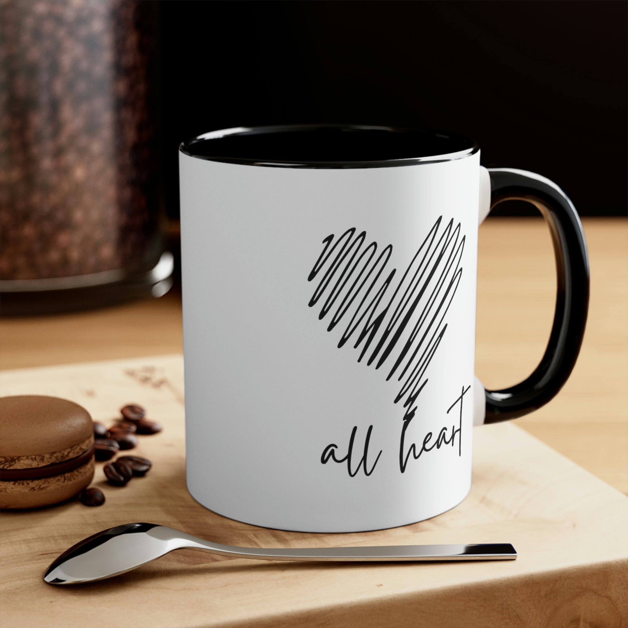 Two-tone Accent Ceramic Mug with a black line design, featuring a colored interior and C-handle, perfect for coffee and tea.