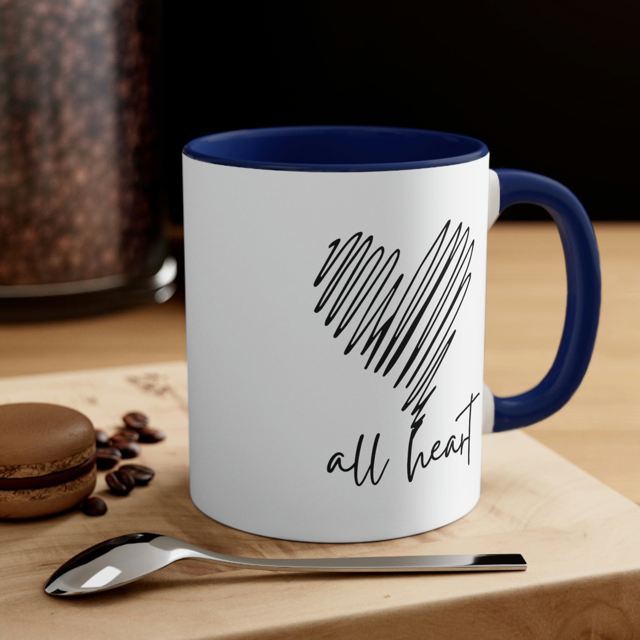 Two-tone Accent Ceramic Mug with a black line design, featuring a colored interior and C-handle, perfect for coffee and tea.