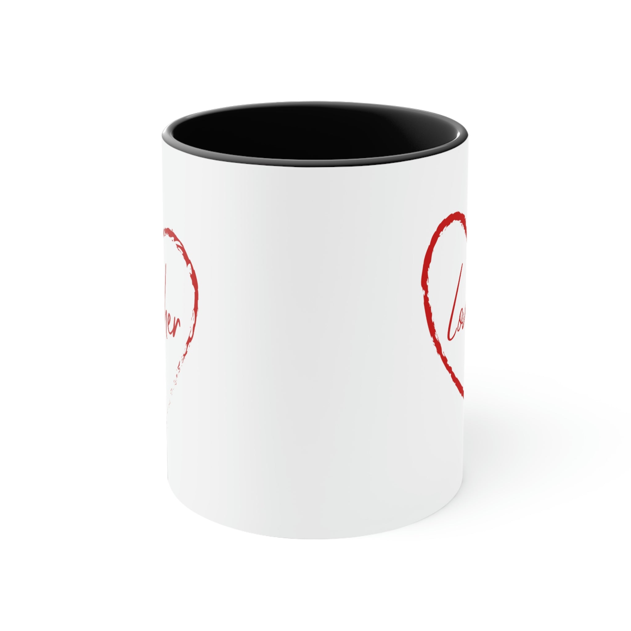 Two-tone Accent Ceramic Mug 11oz in red with a comfortable C-handle and contrasting interior, perfect for coffee lovers.