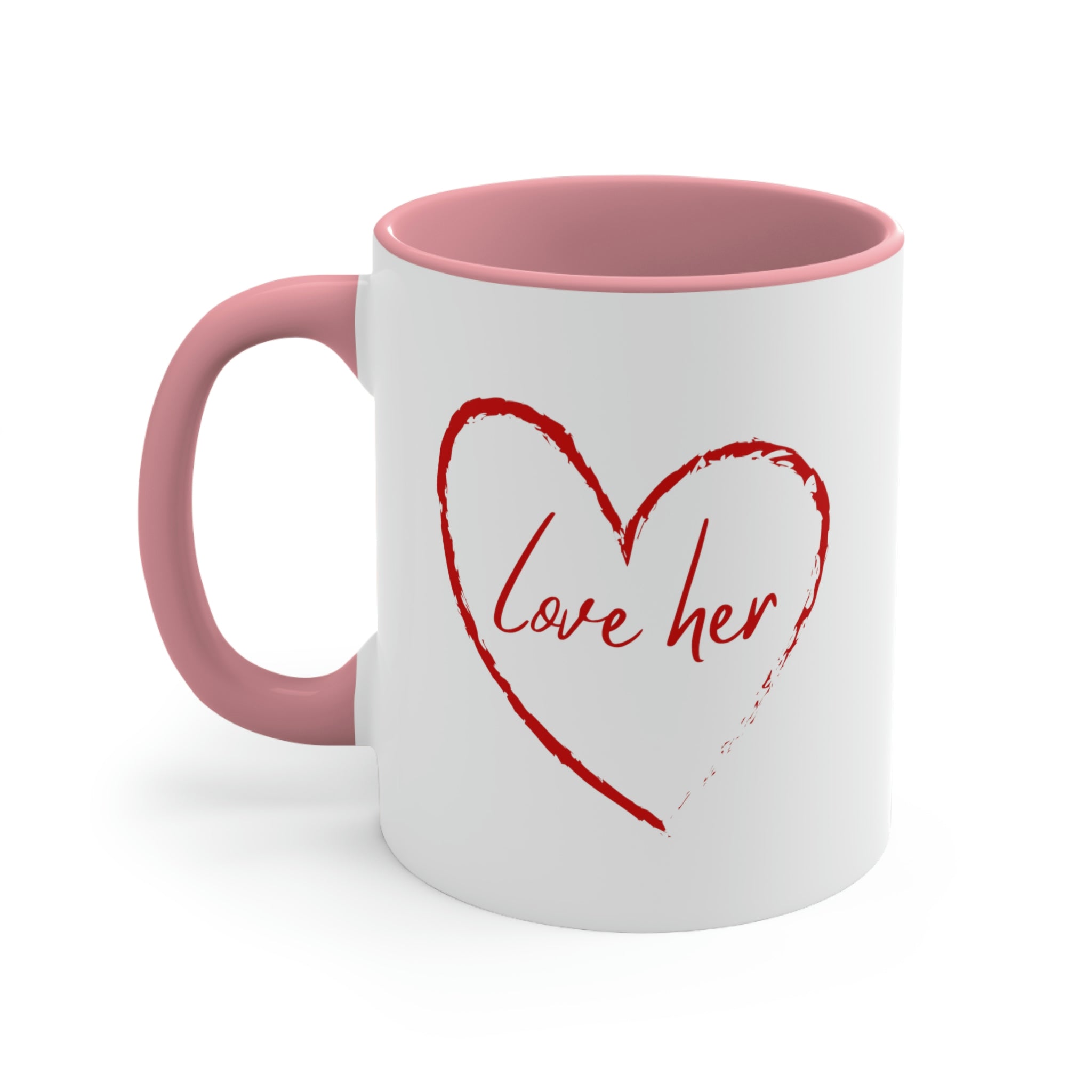 Two-tone Accent Ceramic Mug 11oz in red with a comfortable C-handle and contrasting interior, perfect for coffee lovers.