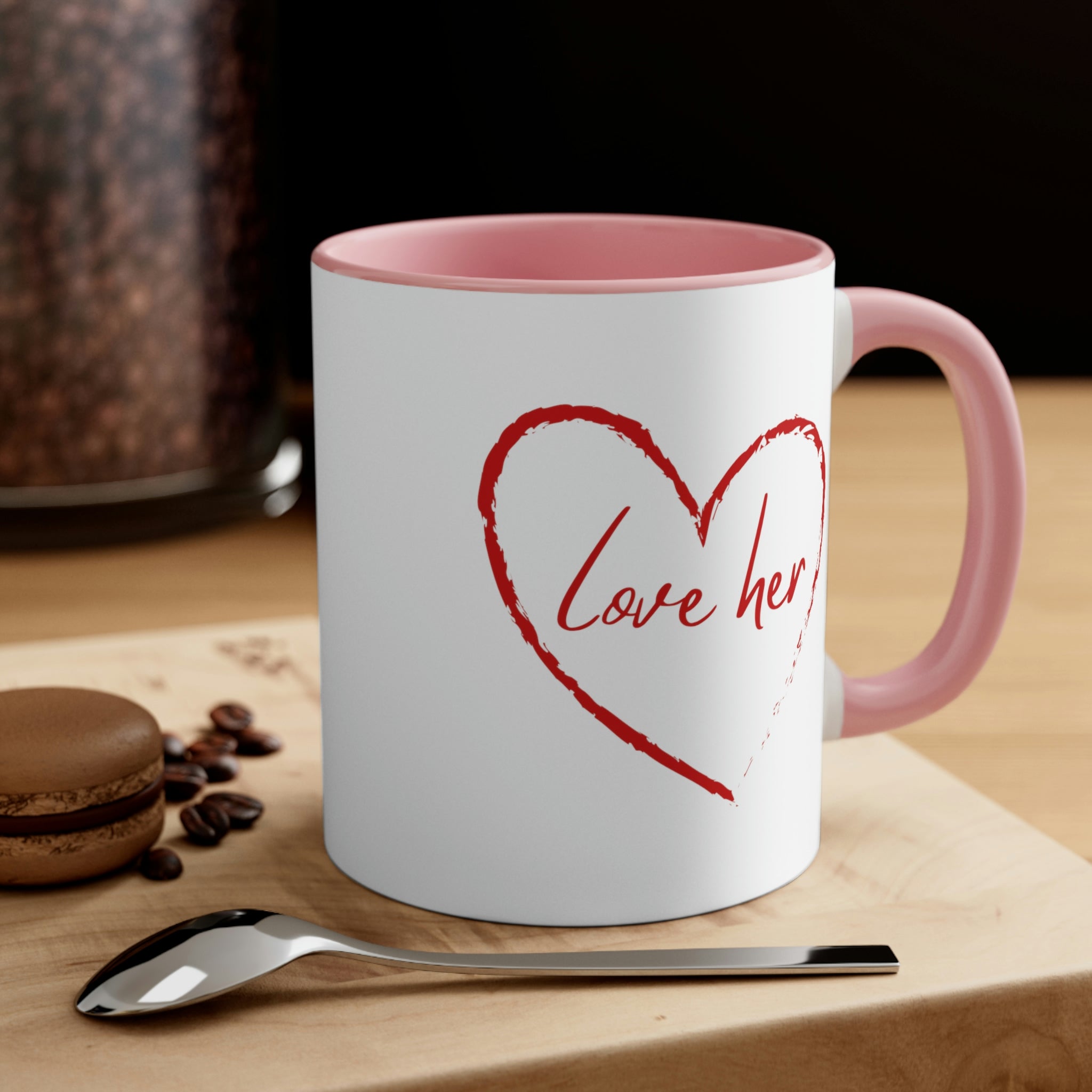 Two-tone Accent Ceramic Mug 11oz in red with a comfortable C-handle and contrasting interior, perfect for coffee lovers.