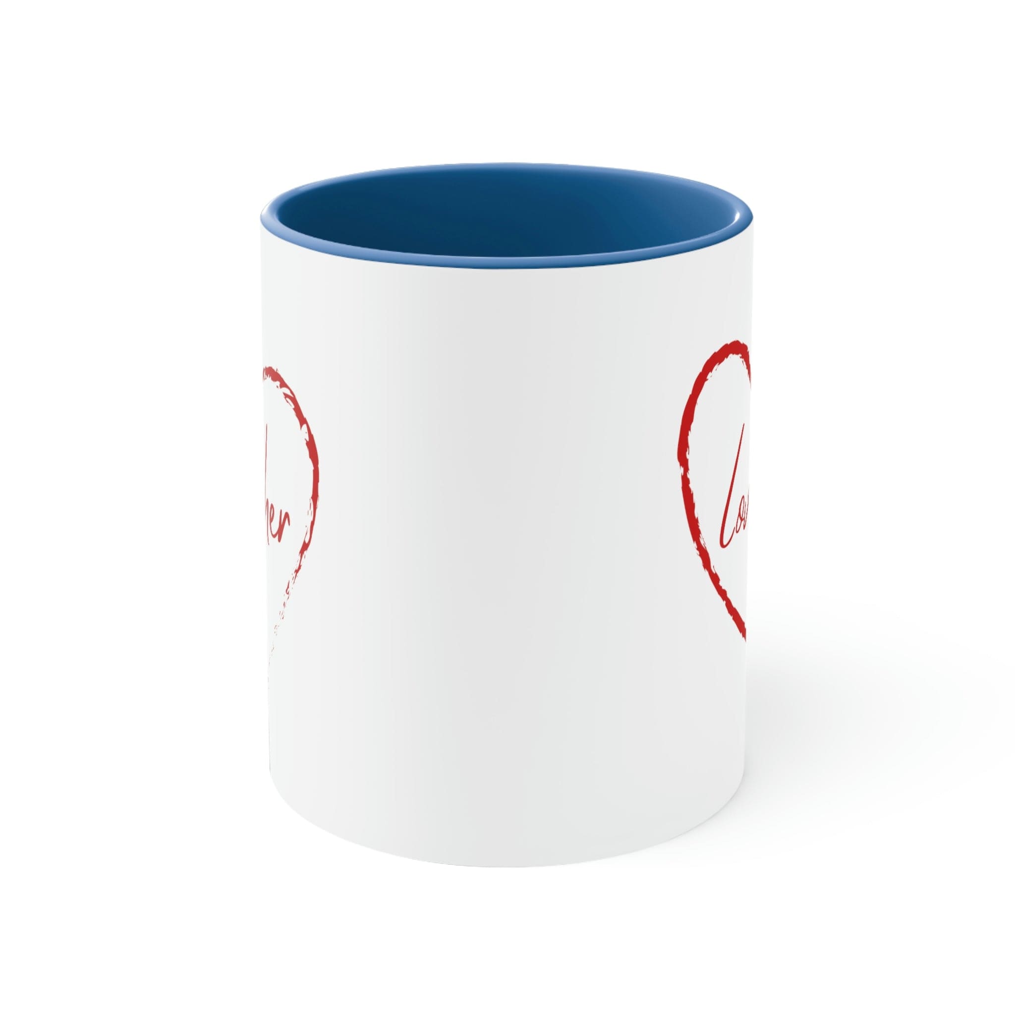 Two-tone Accent Ceramic Mug 11oz in red with a comfortable C-handle and contrasting interior, perfect for coffee lovers.