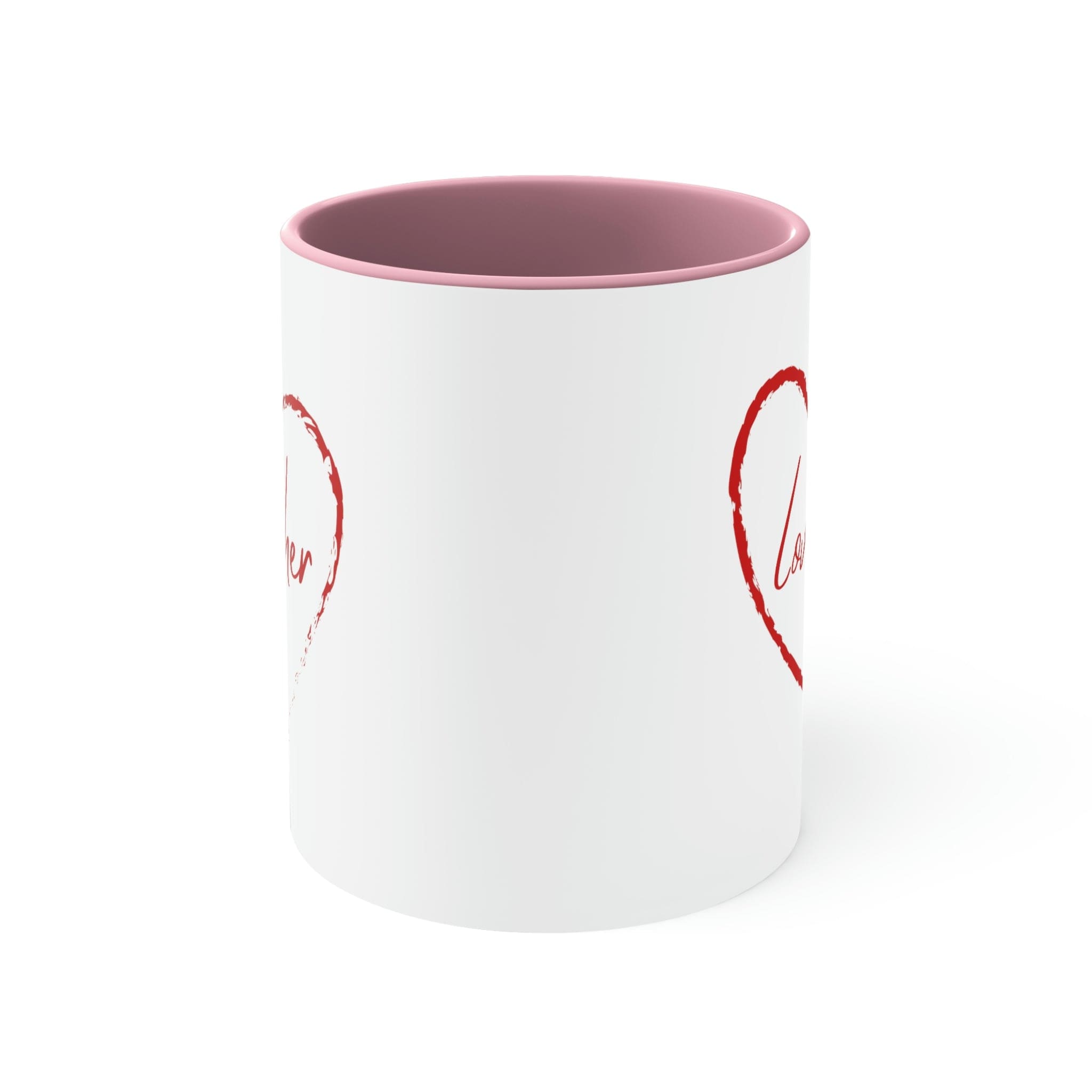 Two-tone Accent Ceramic Mug 11oz in red with a comfortable C-handle and contrasting interior, perfect for coffee lovers.