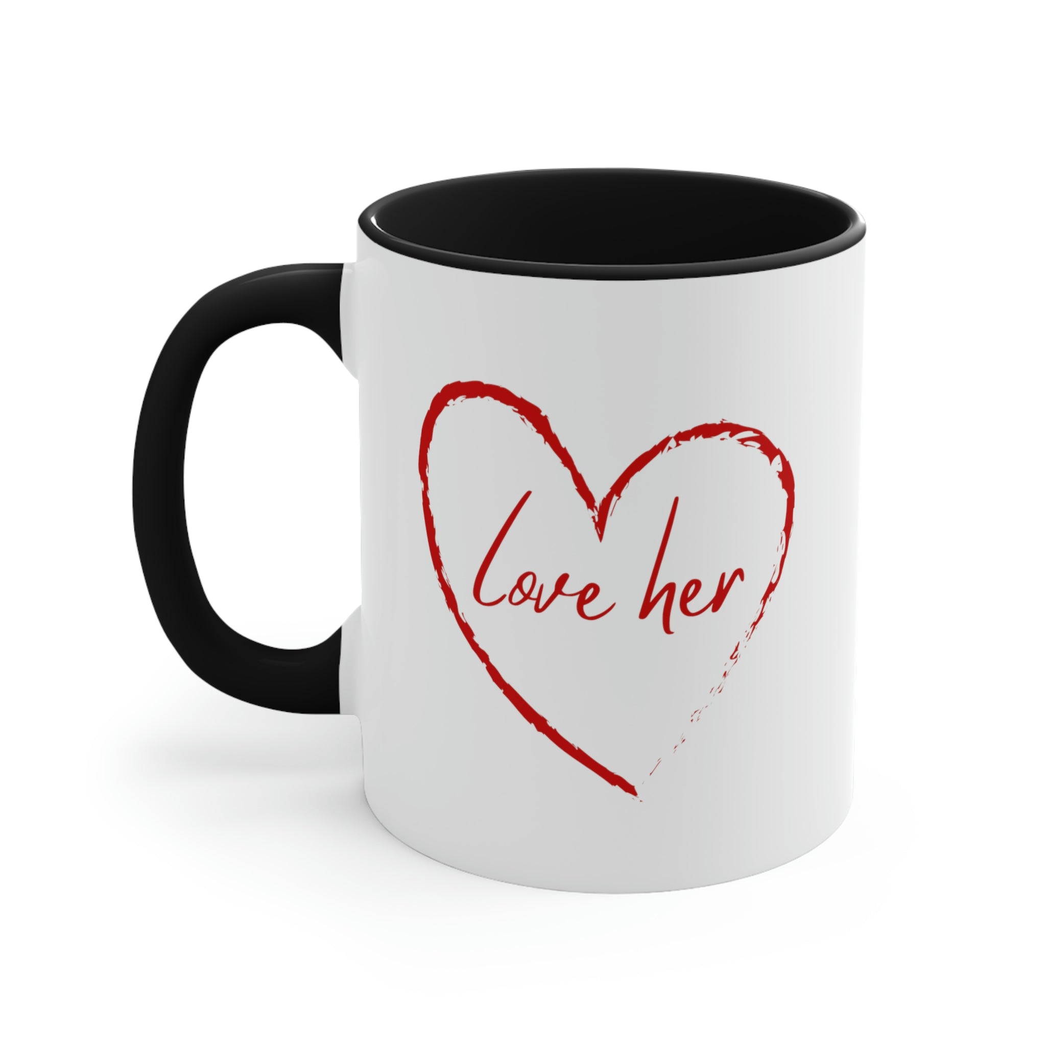 Two-tone Accent Ceramic Mug 11oz in red with a comfortable C-handle and contrasting interior, perfect for coffee lovers.