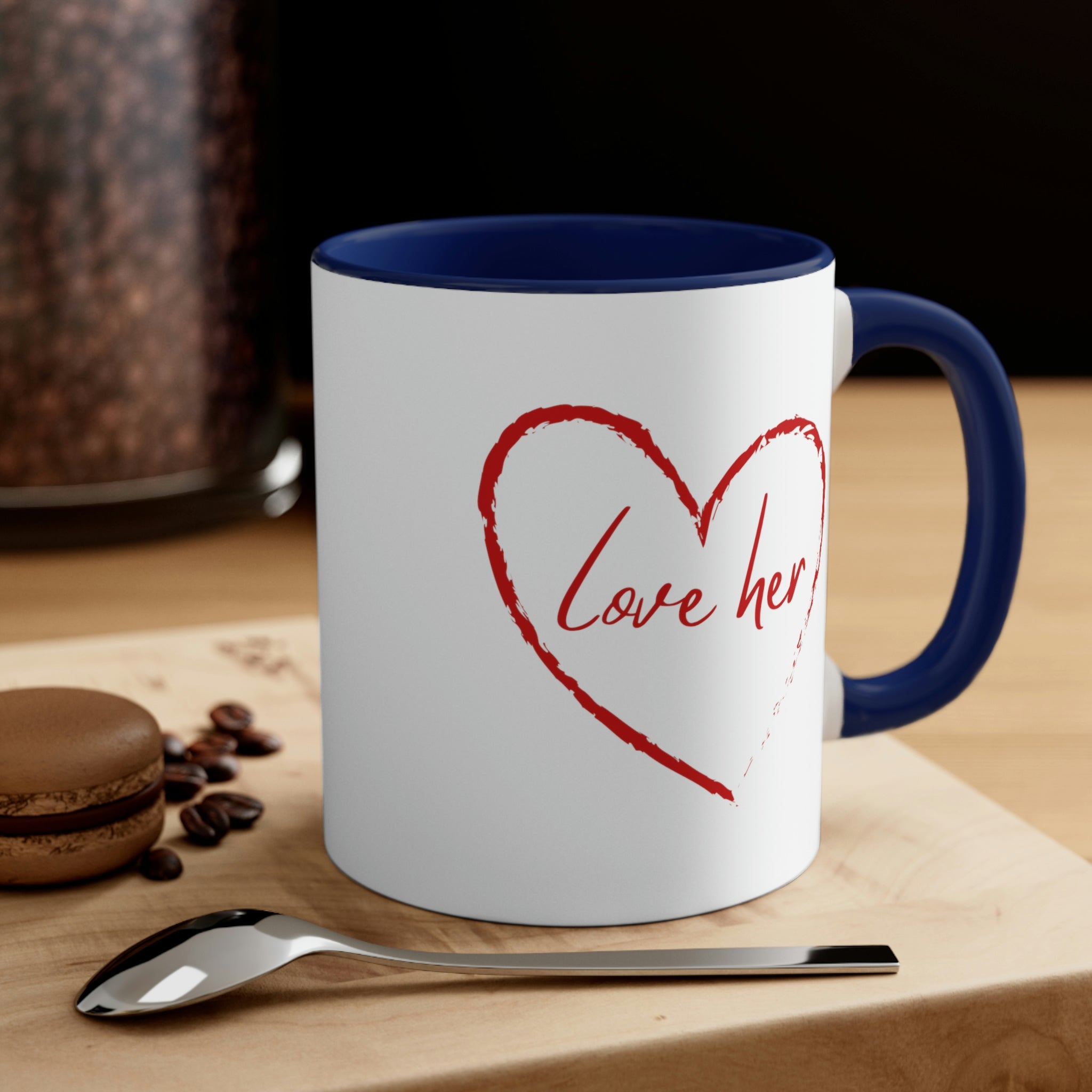 Two-tone Accent Ceramic Mug 11oz in red with a comfortable C-handle and contrasting interior, perfect for coffee lovers.