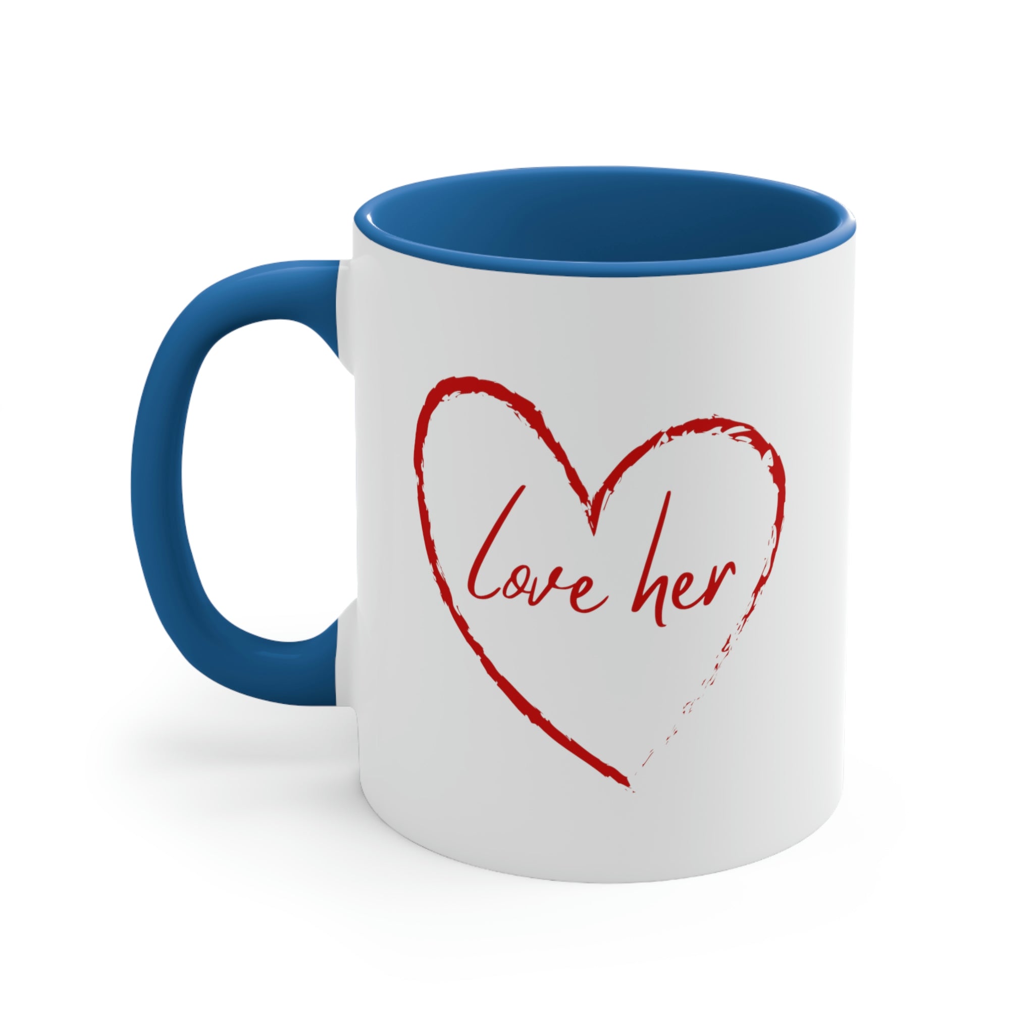 Two-tone Accent Ceramic Mug 11oz in red with a comfortable C-handle and contrasting interior, perfect for coffee lovers.