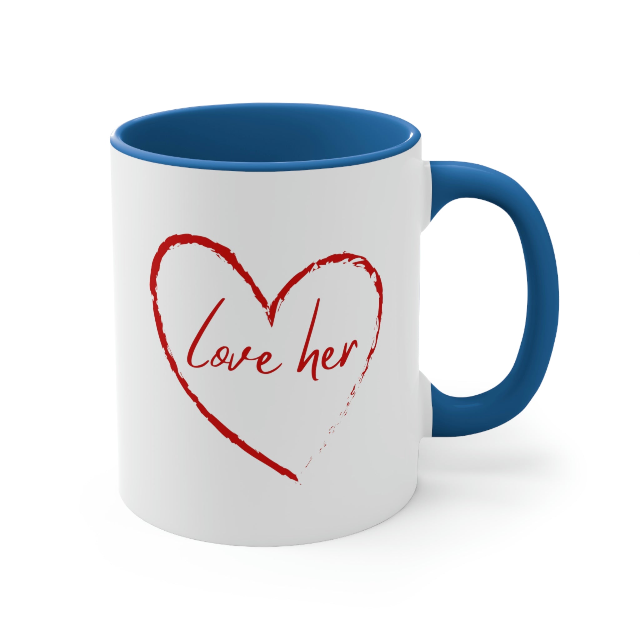 Two-tone Accent Ceramic Mug 11oz in red with a comfortable C-handle and contrasting interior, perfect for coffee lovers.