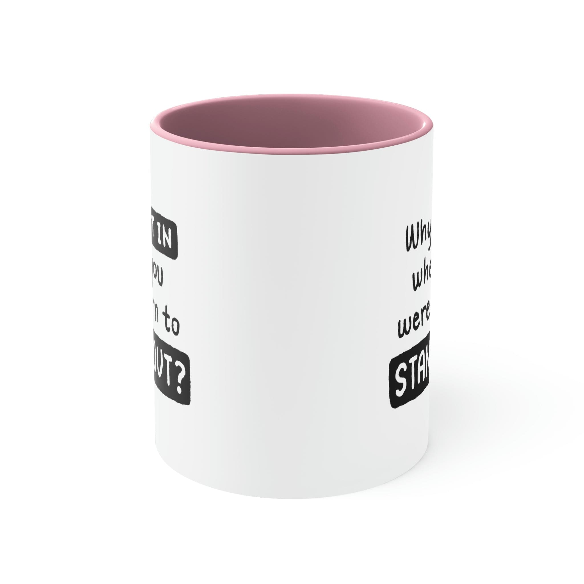 A vibrant two-tone ceramic mug with a colored interior and handle, showcasing a comfortable C-handle design.