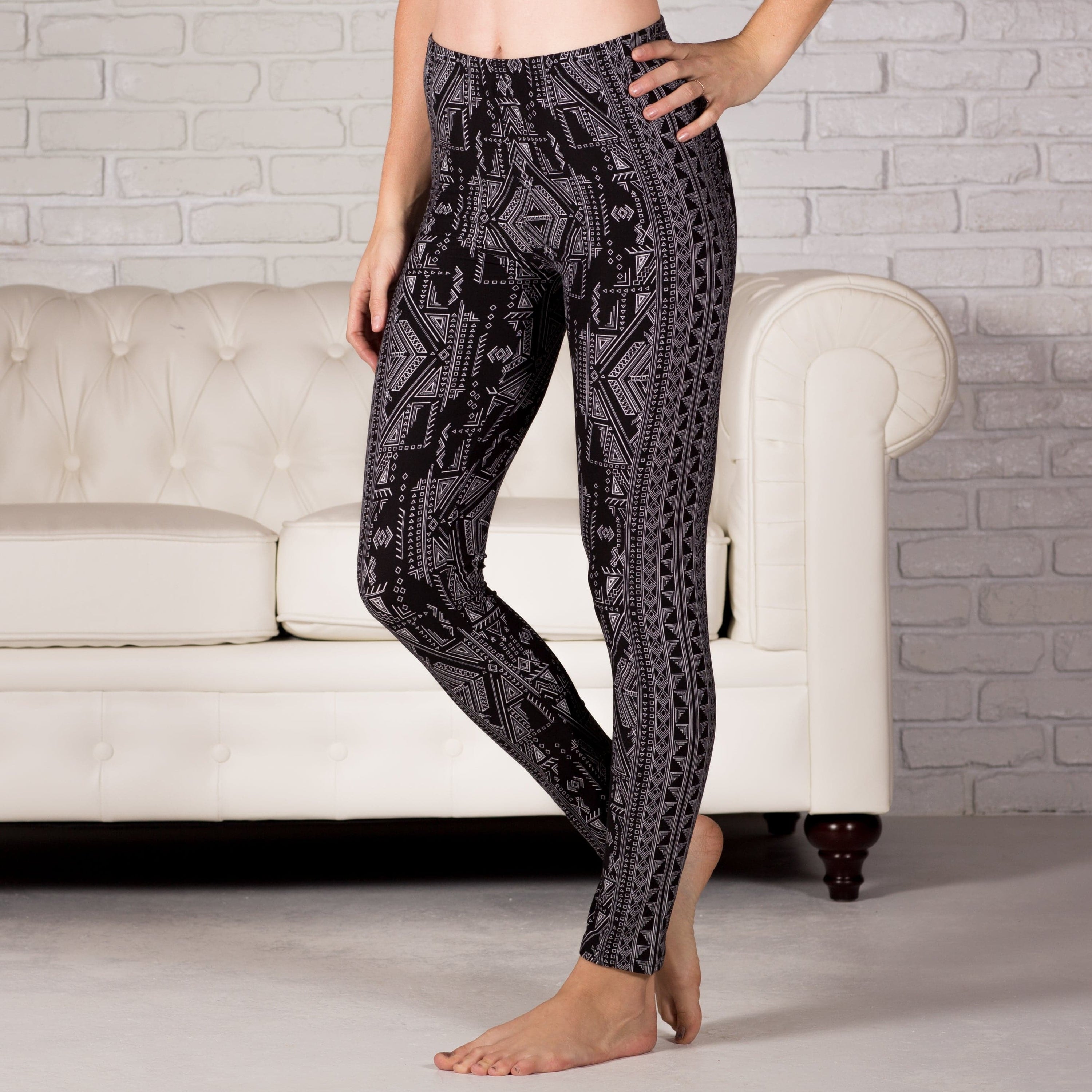 A pair of Ultra Soft Print Leggings featuring trendy patterns and a tall waistband, showcasing their buttery soft fabric and comfortable fit.