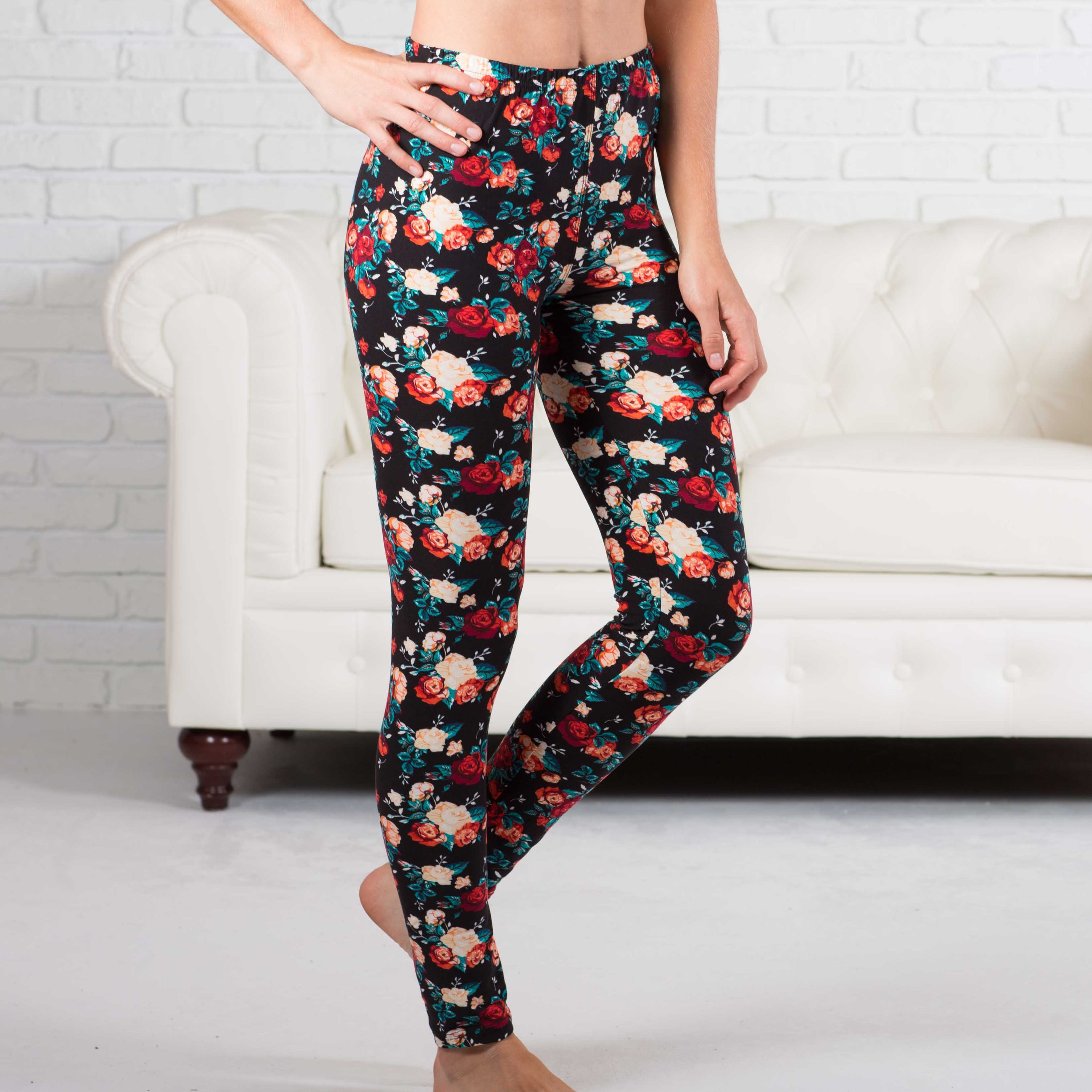 A pair of Ultra Soft Print Leggings featuring trendy patterns and a tall waistband, showcasing their buttery soft fabric and comfortable fit.