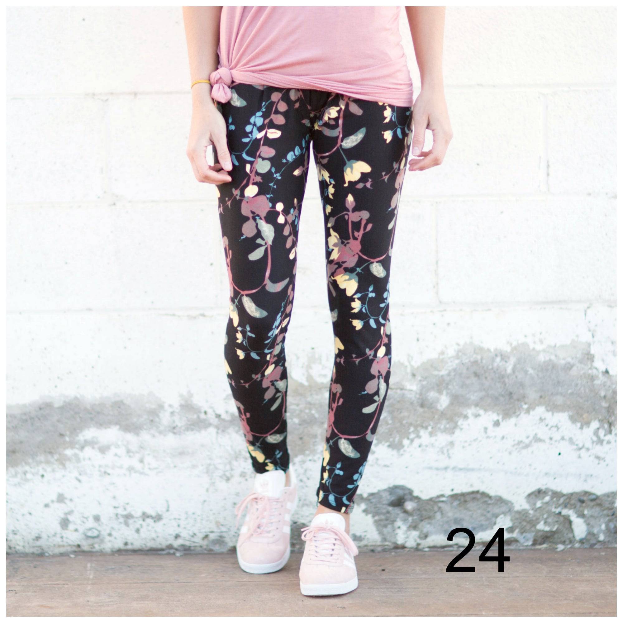 A pair of Ultra Soft Print Leggings featuring trendy patterns and a tall waistband, showcasing their buttery soft fabric and comfortable fit.