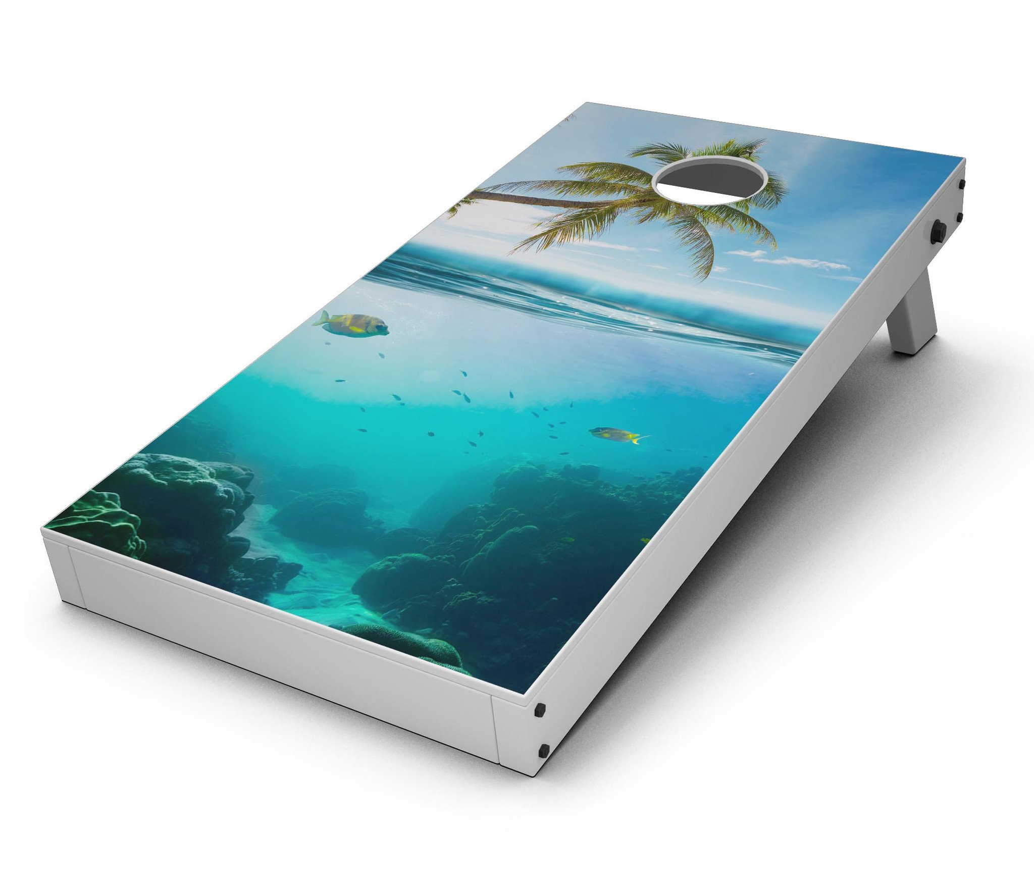 Underwater Reef CornHole Board Skin Decal Kit showcasing vibrant colors and intricate design for custom Cornhole boards.