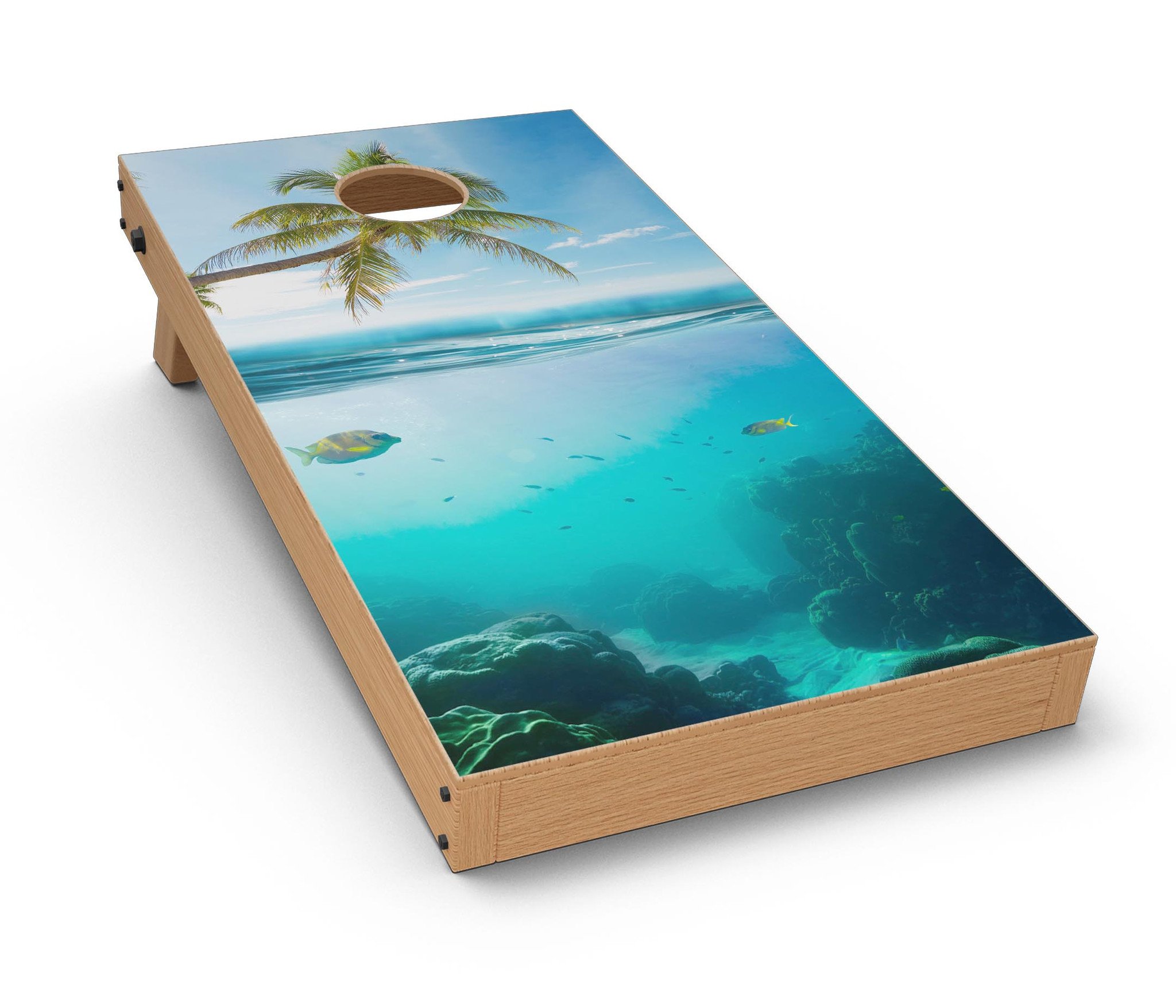 Underwater Reef CornHole Board Skin Decal Kit showcasing vibrant colors and intricate design for custom Cornhole boards.