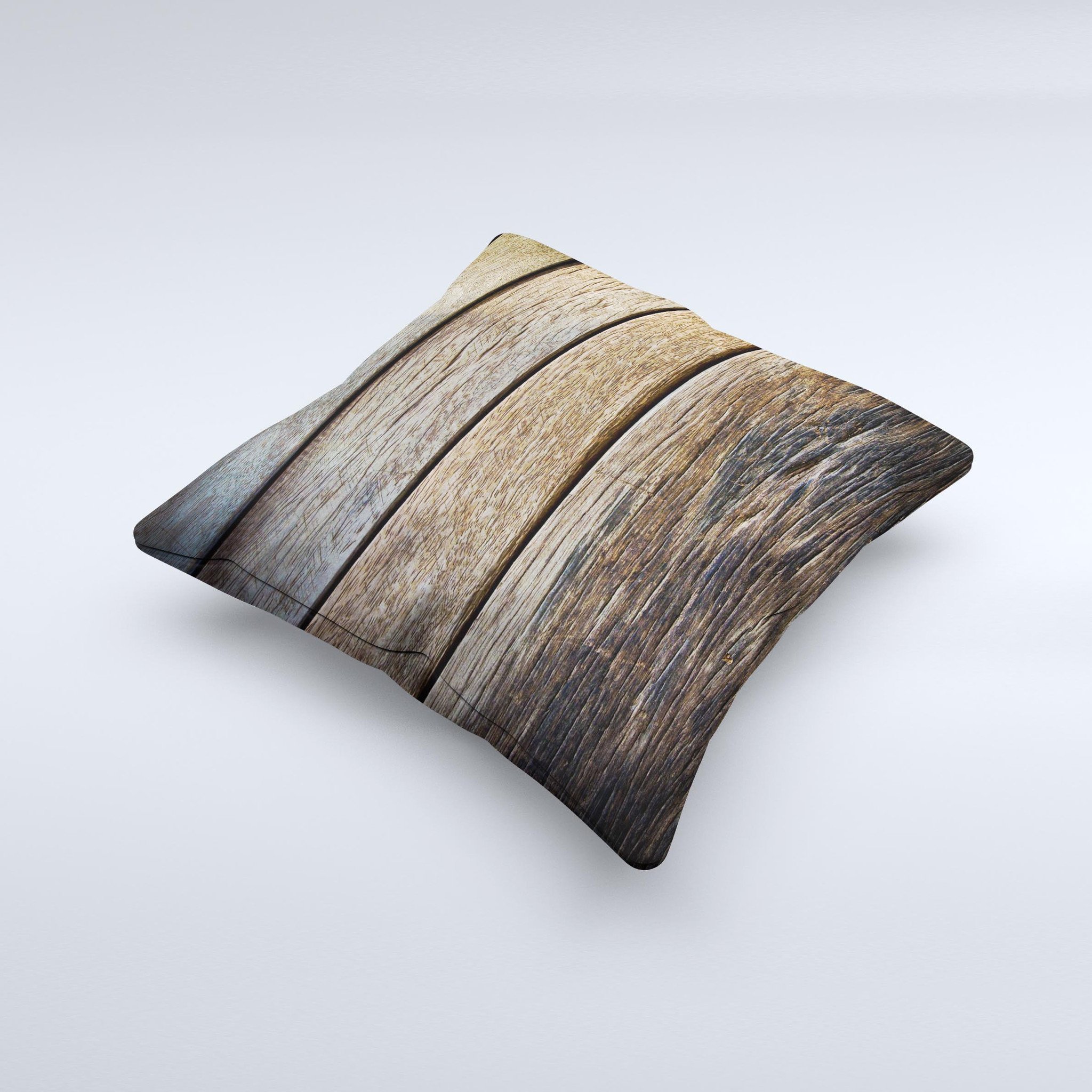 Uneven Dark Wooden Planks ink-Fuzed Decorative Throw Pillow showcasing a unique handcrafted design with a rustic aesthetic.