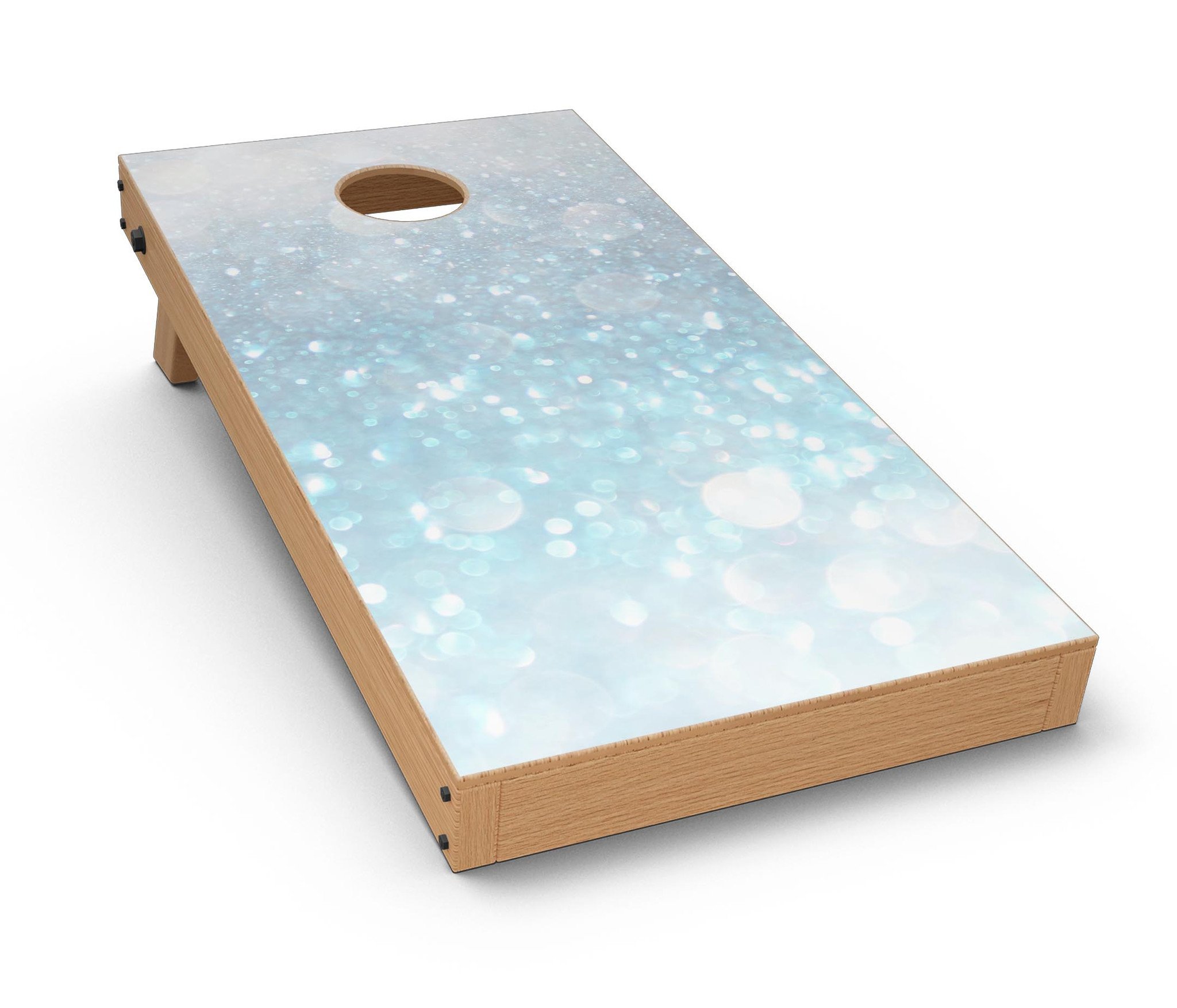 Unfocused Abstract Blue Rain Cornhole Board Skin Decal Kit showcasing vibrant blue abstract design for custom Cornhole boards.