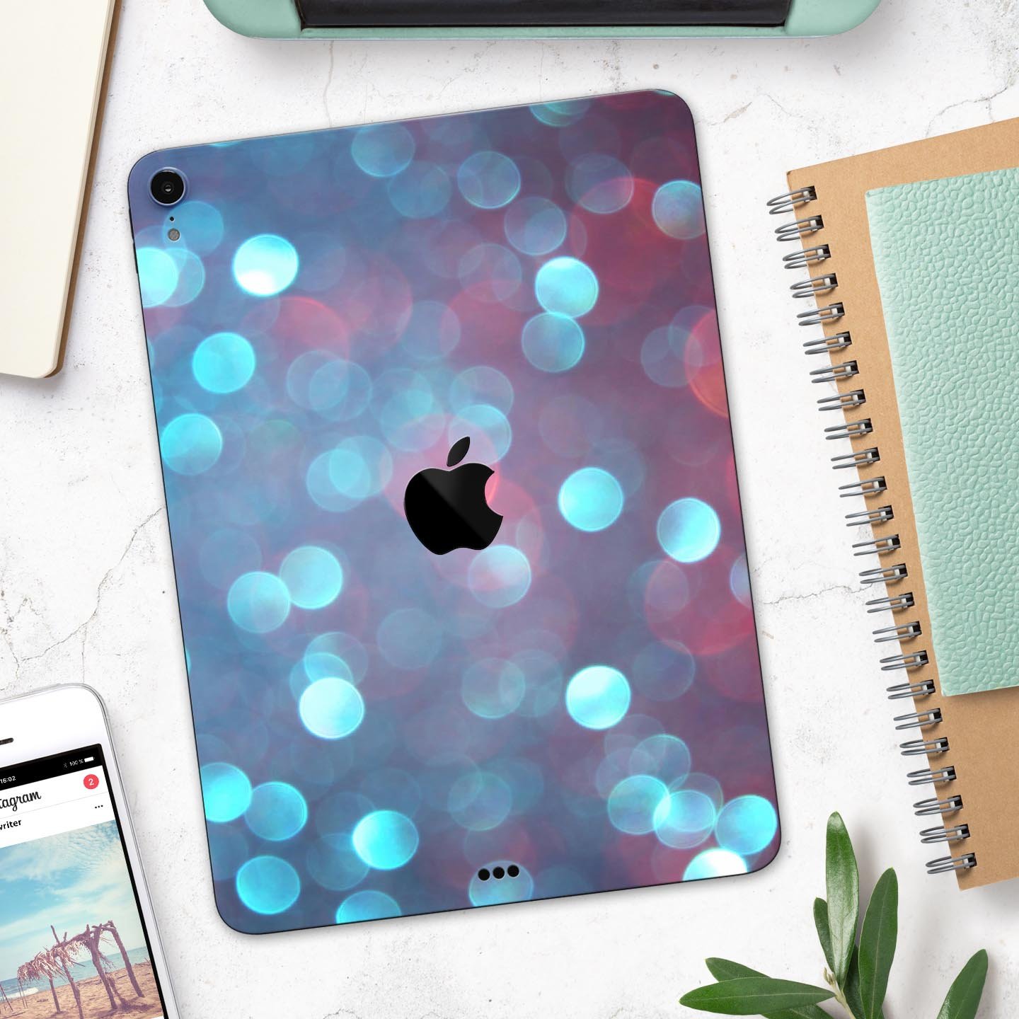 Unfocused Blue and Red Orbs skin decal for Apple iPad, showcasing vibrant colors and unique design.