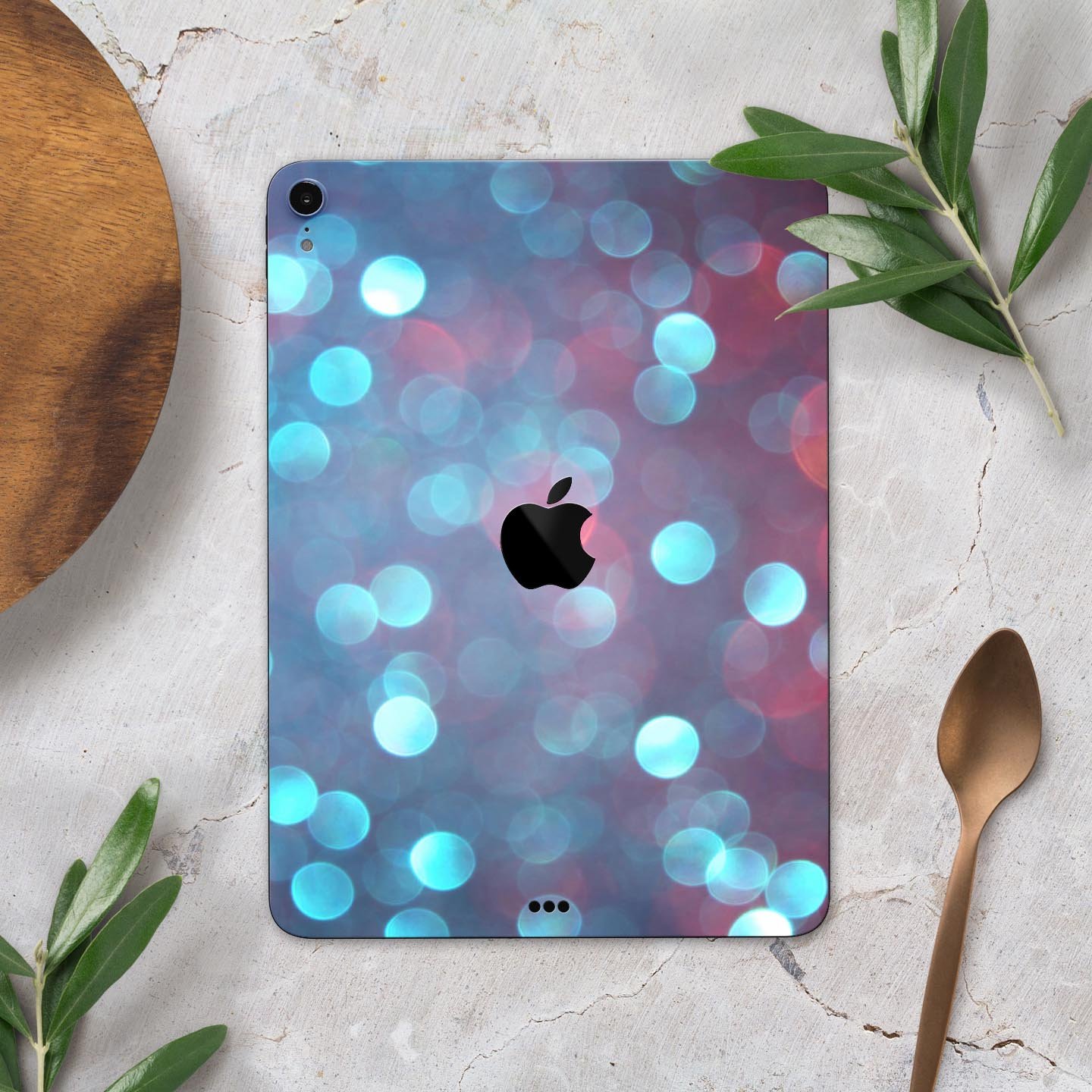 Unfocused Blue and Red Orbs skin decal for Apple iPad, showcasing vibrant colors and unique design.