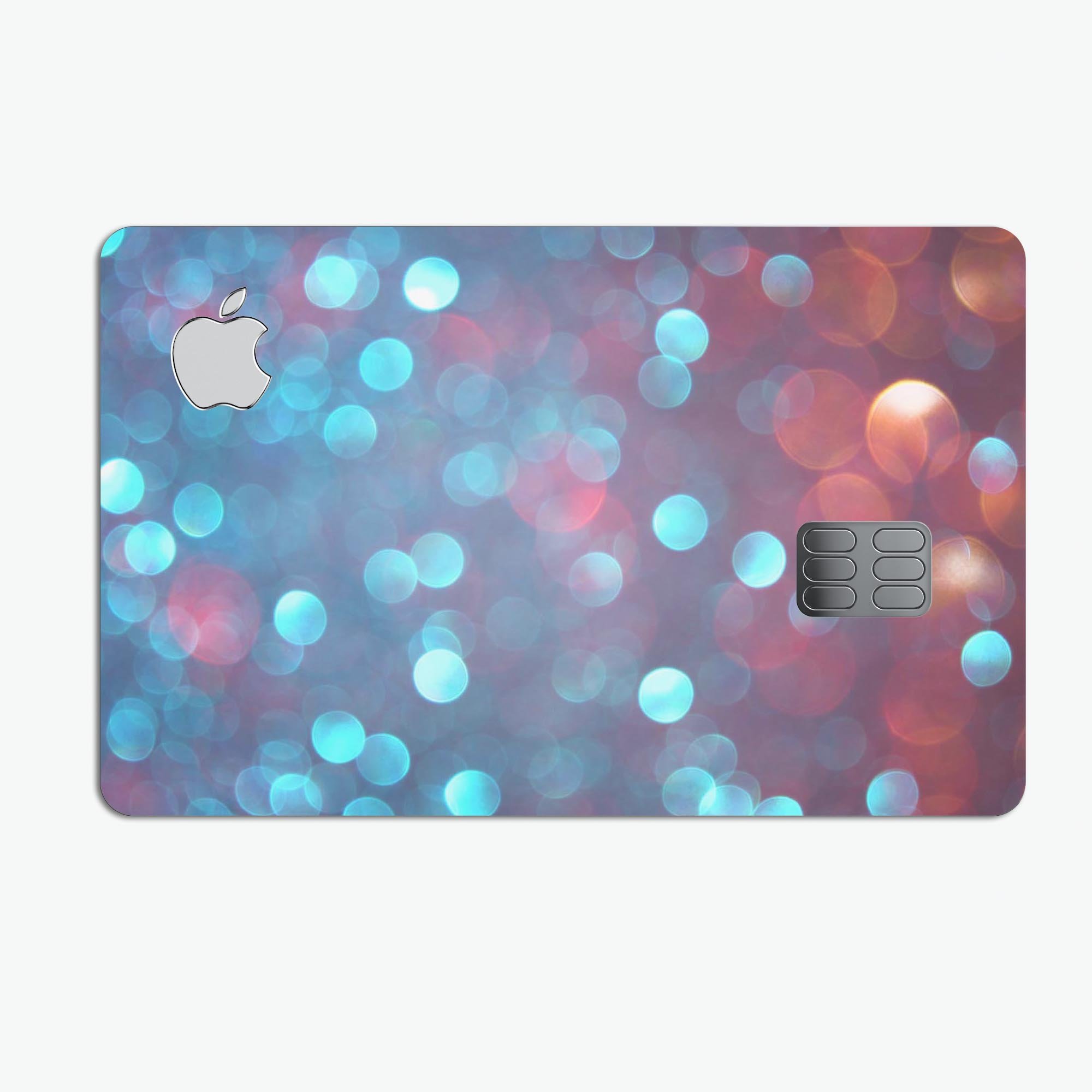 Unfocused Blue and Red Orbs decal skin-kit for Apple Card, showcasing vibrant colors and premium vinyl material.