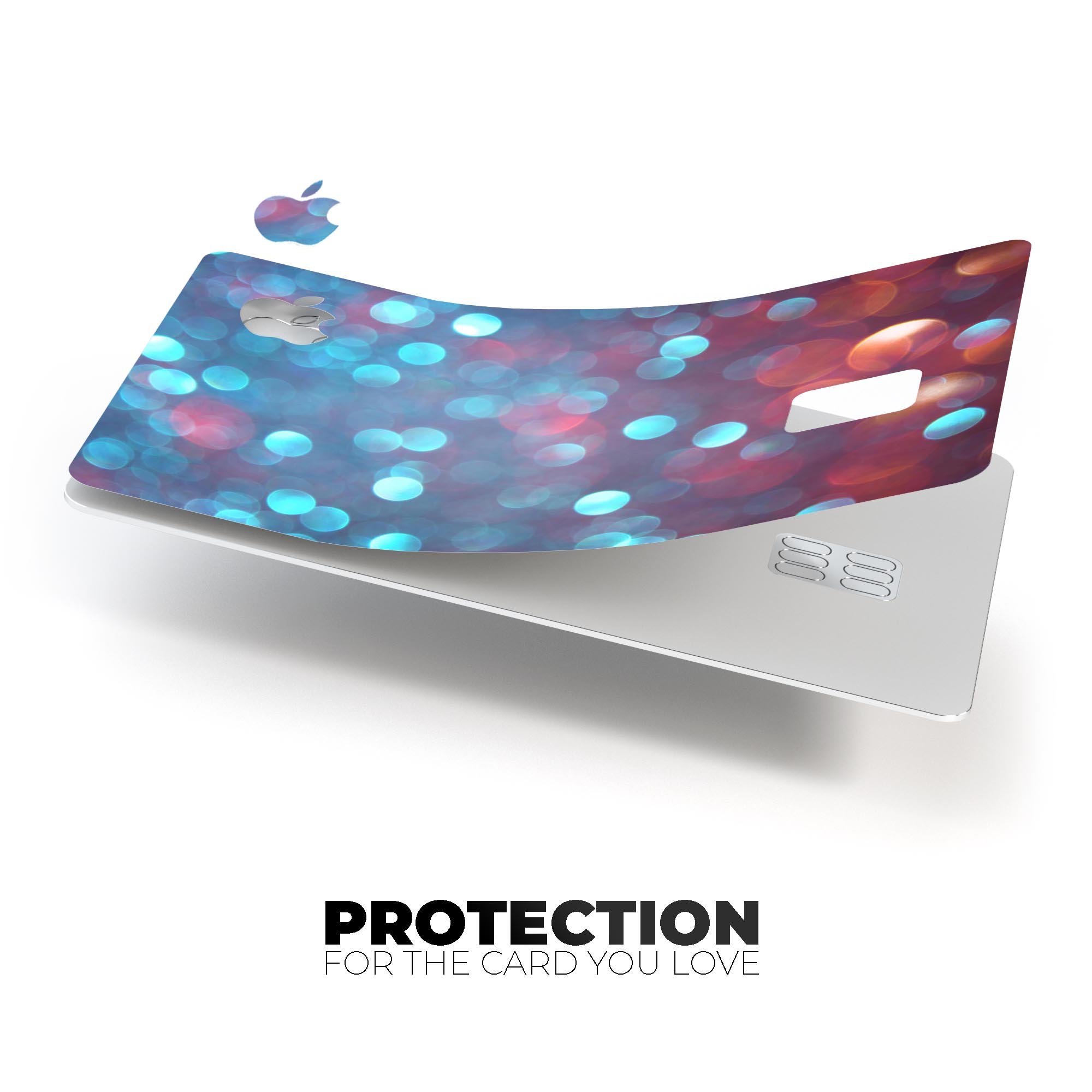 Unfocused Blue and Red Orbs decal skin-kit for Apple Card, showcasing vibrant colors and premium vinyl material.