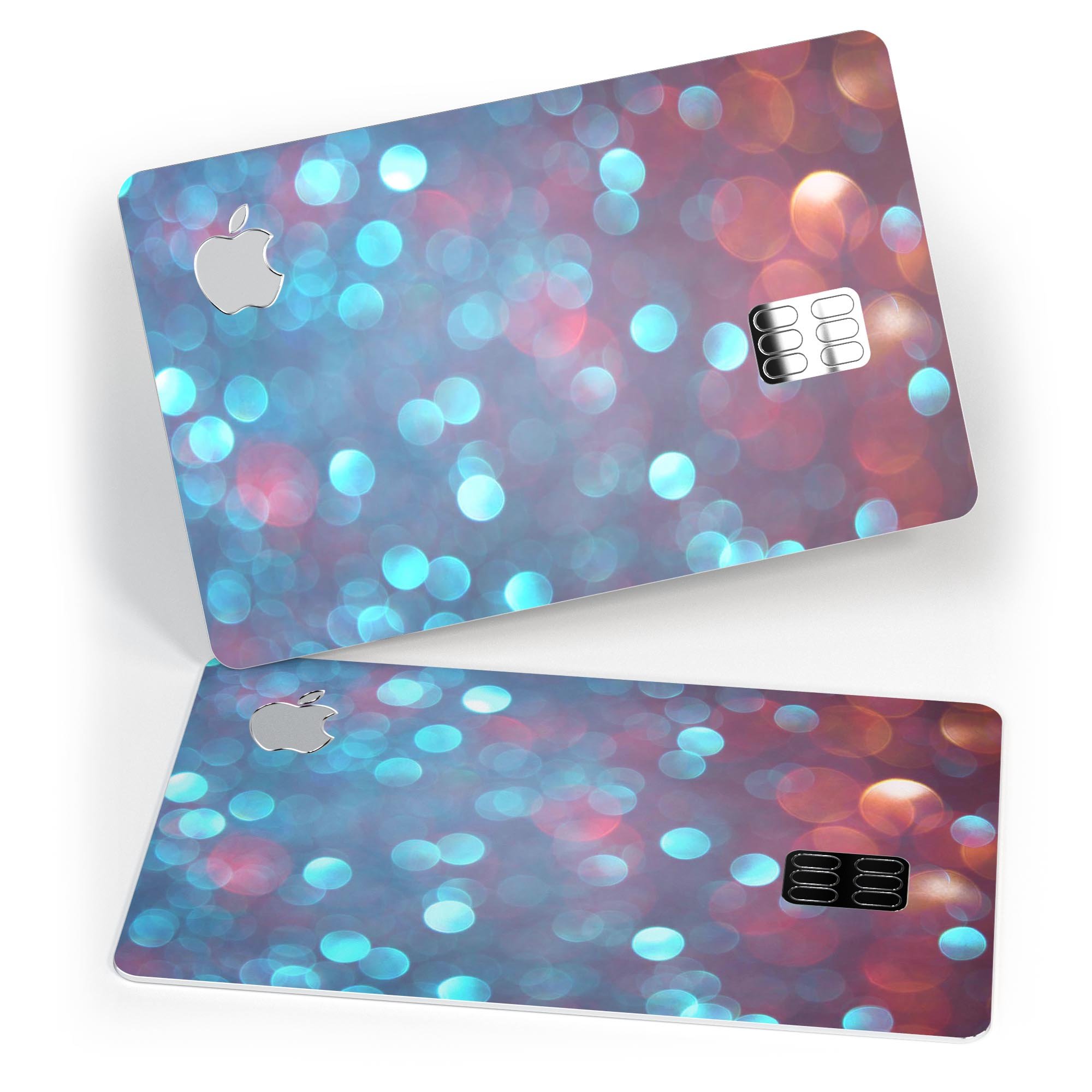 Unfocused Blue and Red Orbs decal skin-kit for Apple Card, showcasing vibrant colors and premium vinyl material.