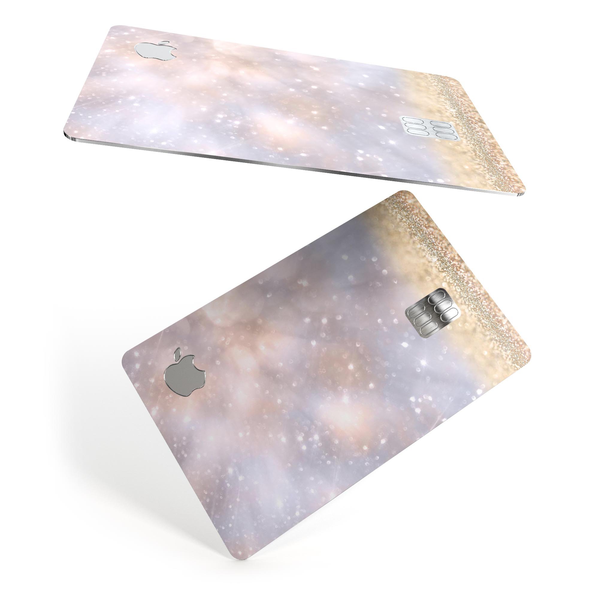 Premium decal skin kit for Apple Card featuring unfocused glowing lights and gold accents, designed for protection and style.