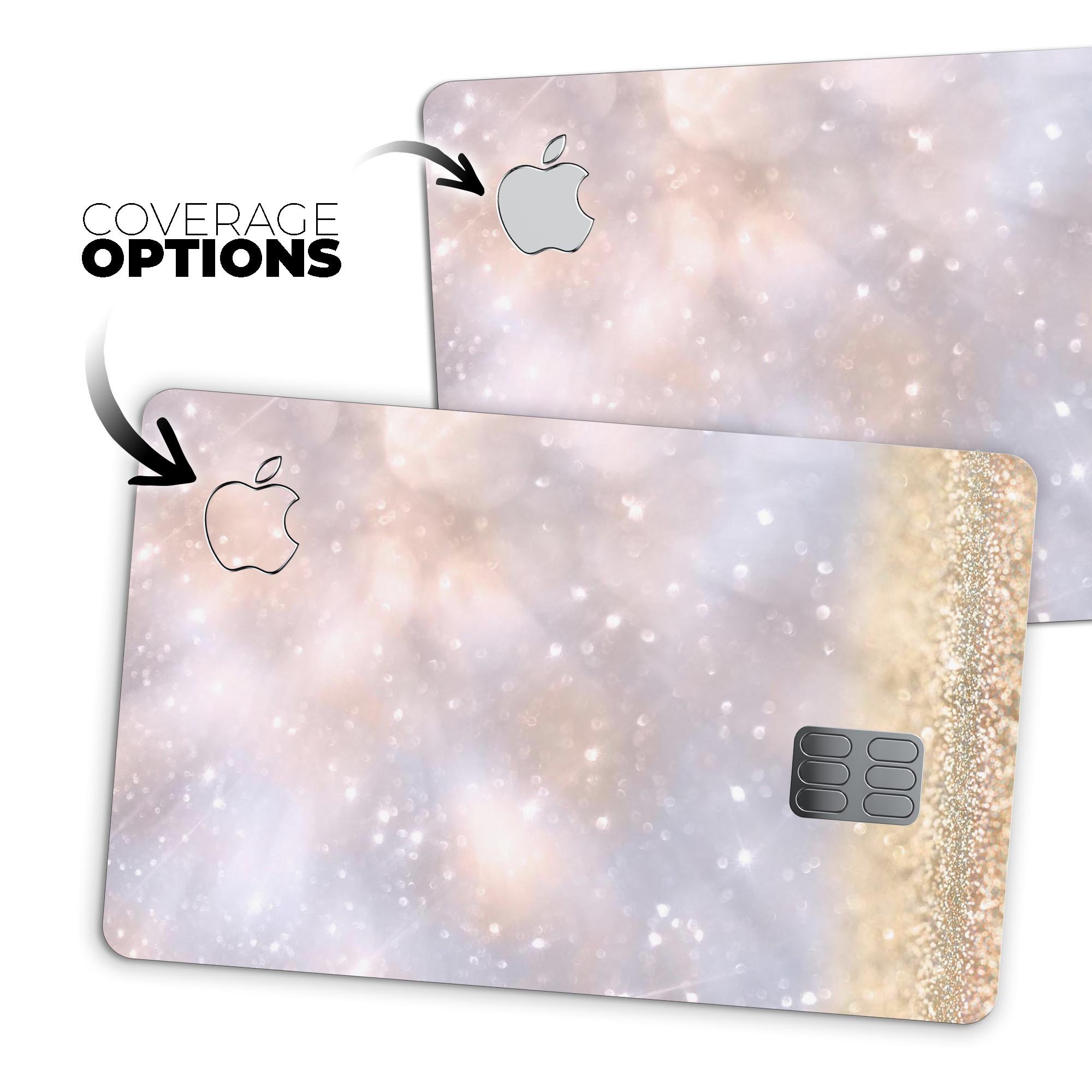 Premium decal skin kit for Apple Card featuring unfocused glowing lights and gold accents, designed for protection and style.