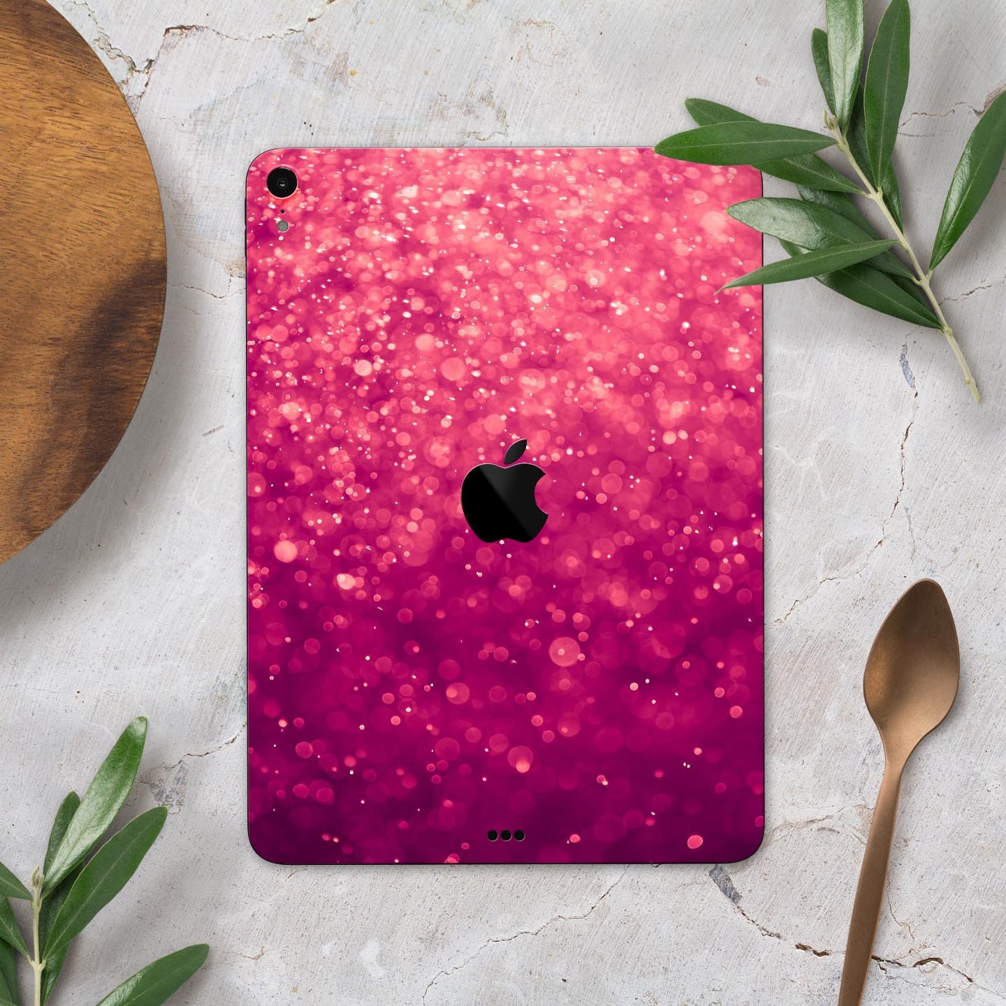 Unfocused Pink Glimmer Full Body Skin Decal for Apple iPad Pro, showcasing a stylish pink design with a glossy finish.