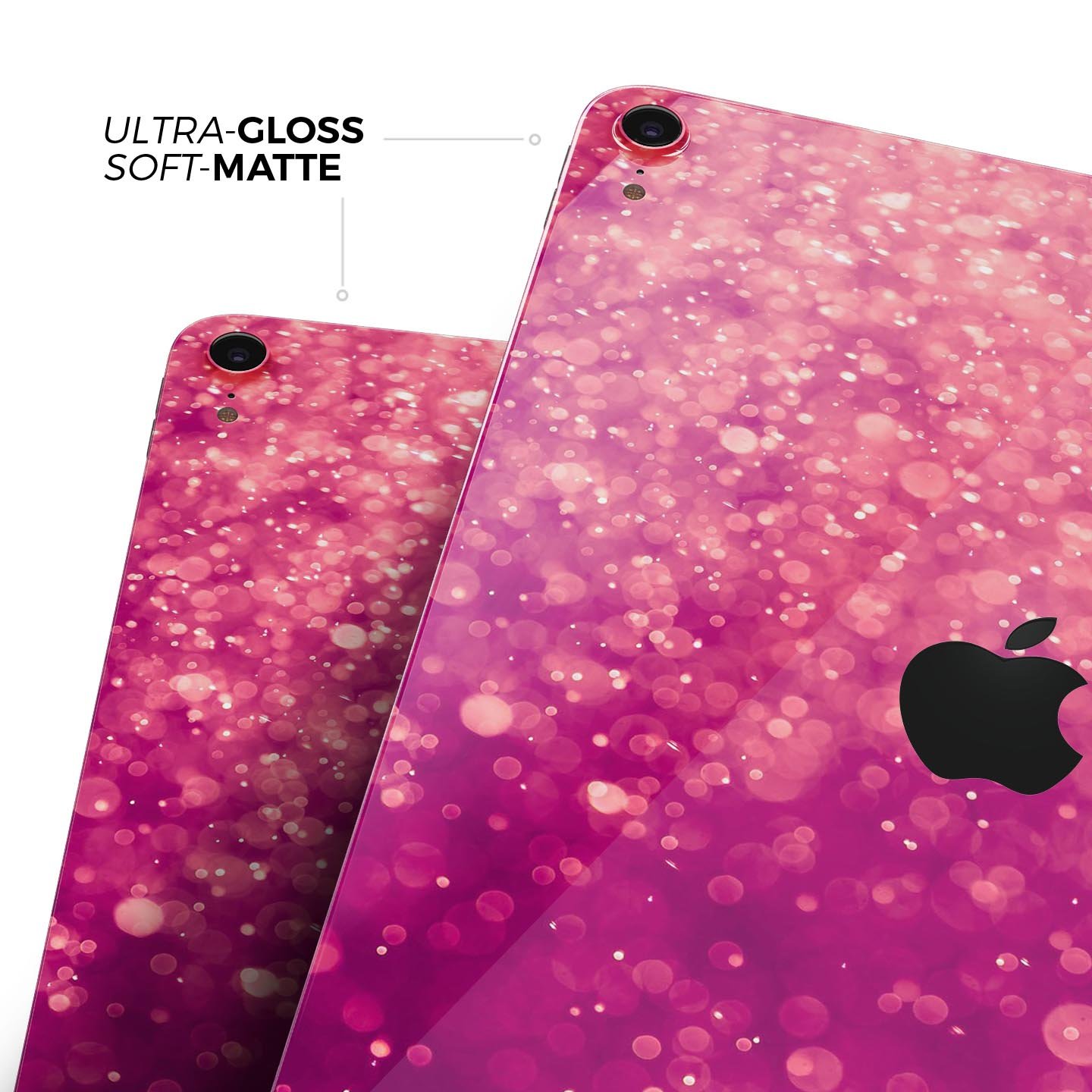 Unfocused Pink Glimmer Full Body Skin Decal for Apple iPad Pro, showcasing a stylish pink design with a glossy finish.