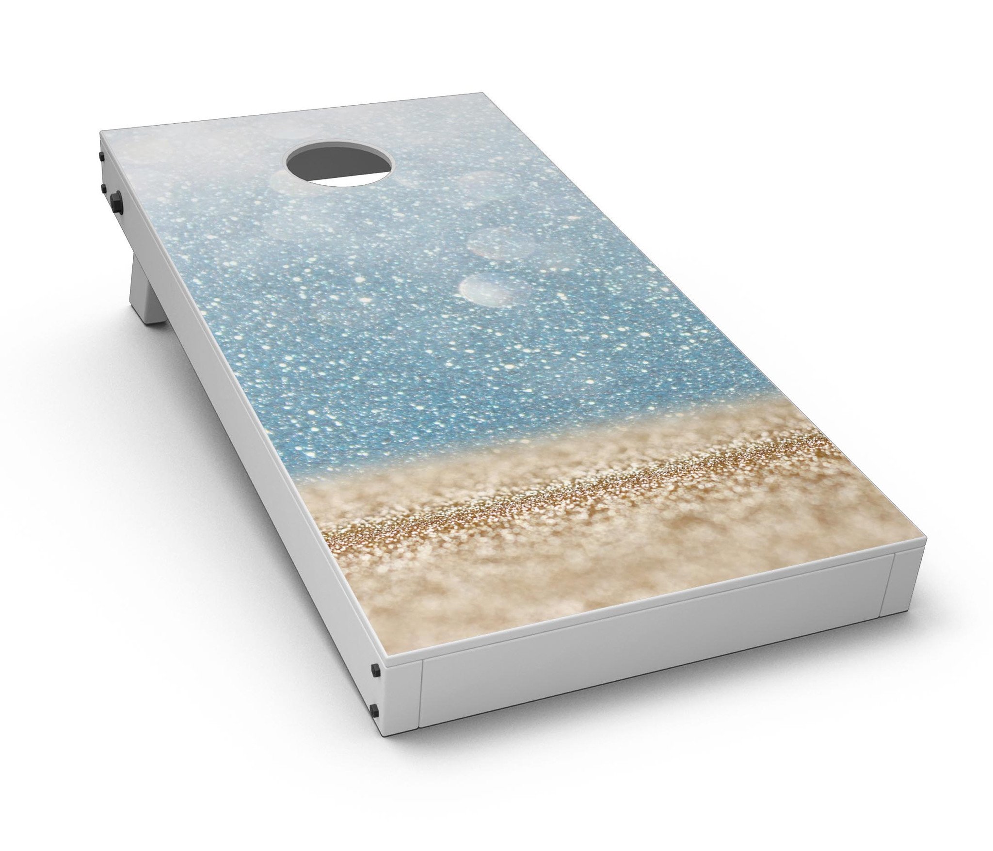 Unfocused Radiant Beach Scene Cornhole Board Skin Decal Kit showcasing vibrant beach colors and design.