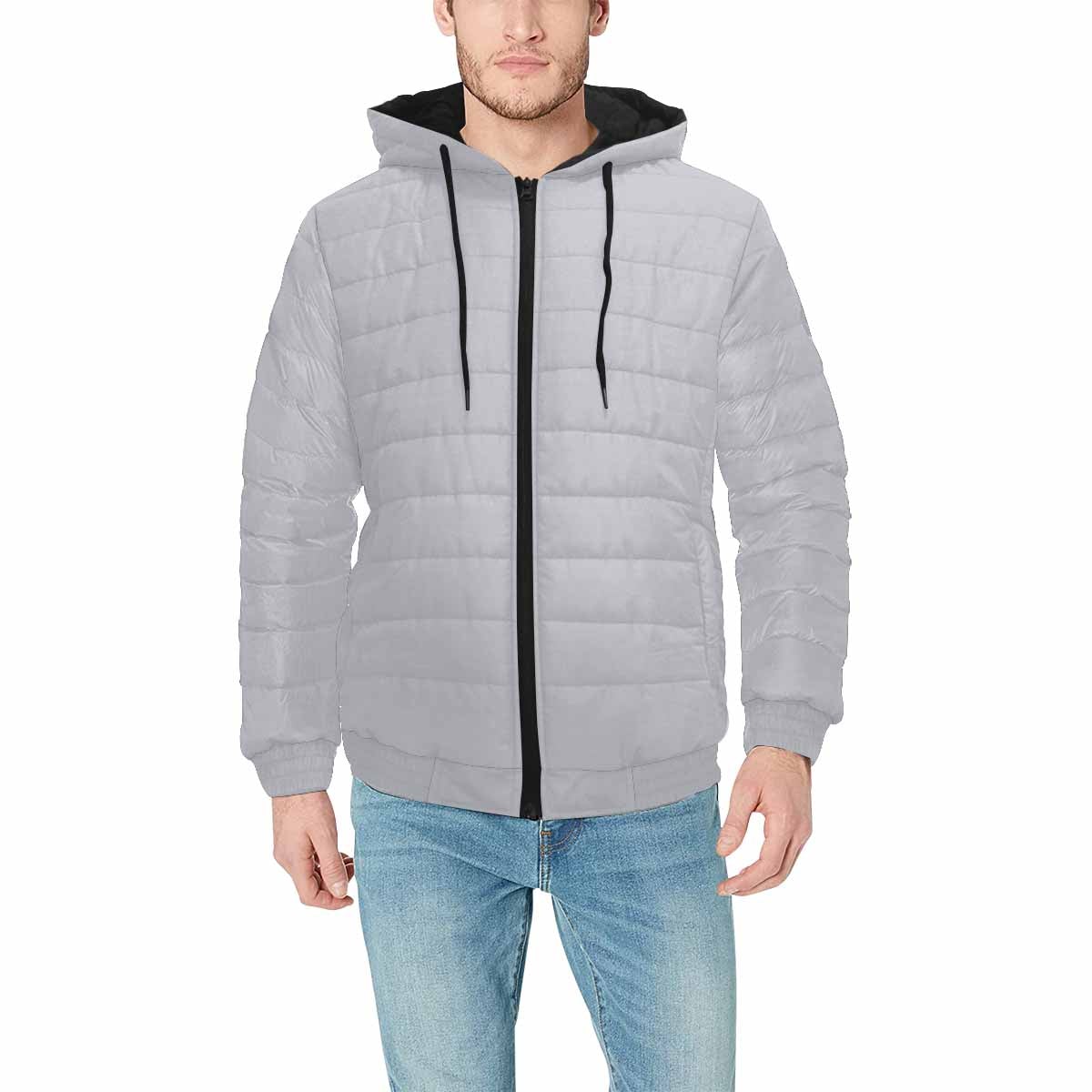 Uniquely You Slate Gray Men's Hooded Bomber Jacket featuring a quilted design, zipper closure, and elastic cuffs, ideal for stylish warmth.