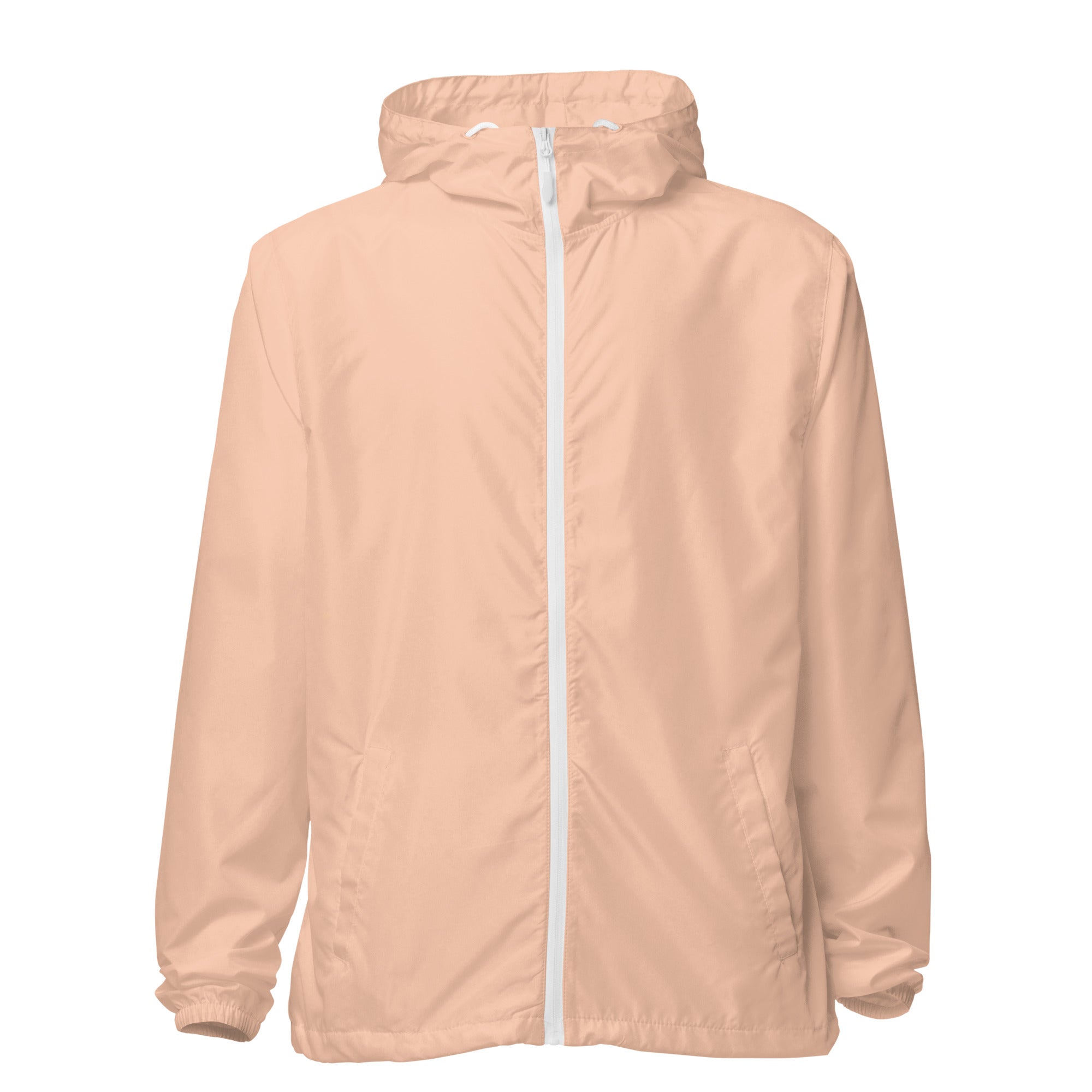 Unisex Lightweight Zip Up Windbreaker in a vibrant color, showcasing its lightweight fabric and three-panel hood design.