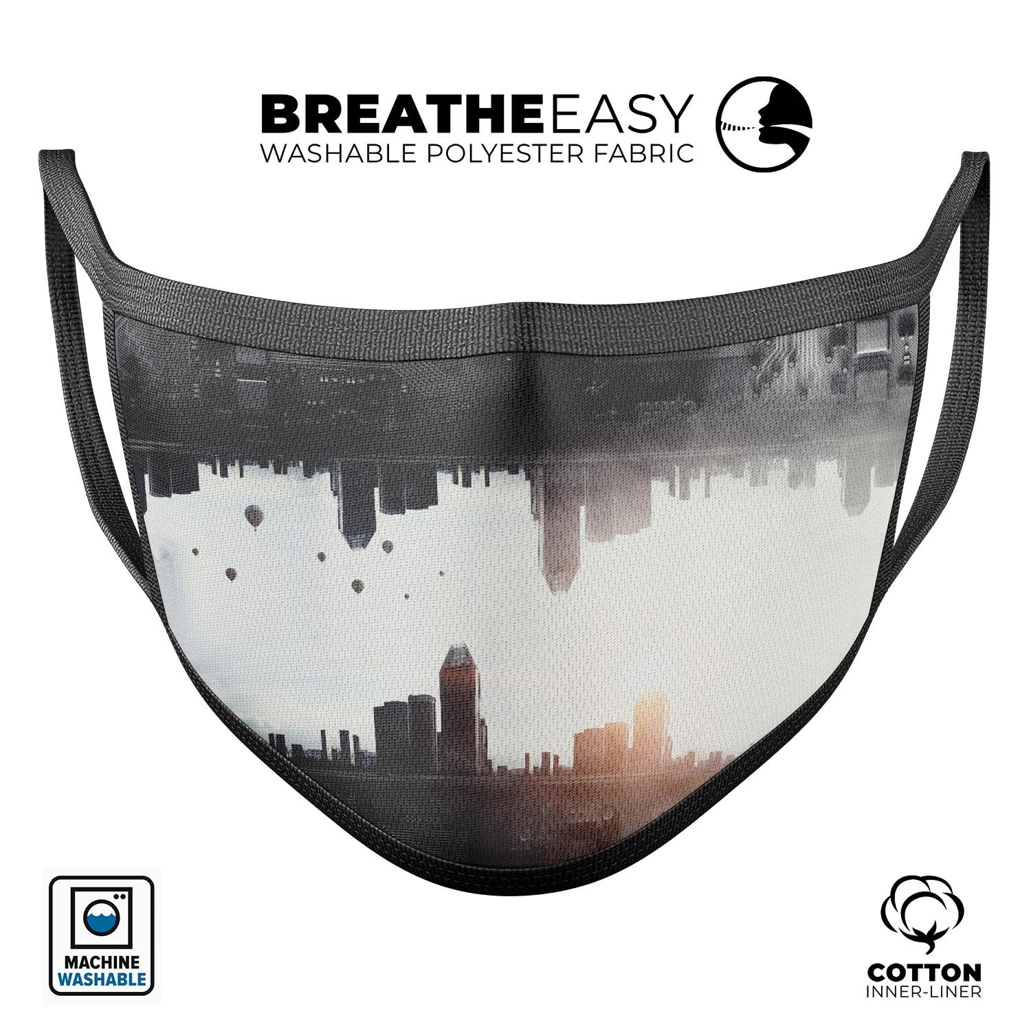 Upside Down Electric City mouth cover, a stylish unisex anti-dust mask made from cotton with adjustable ear loops.