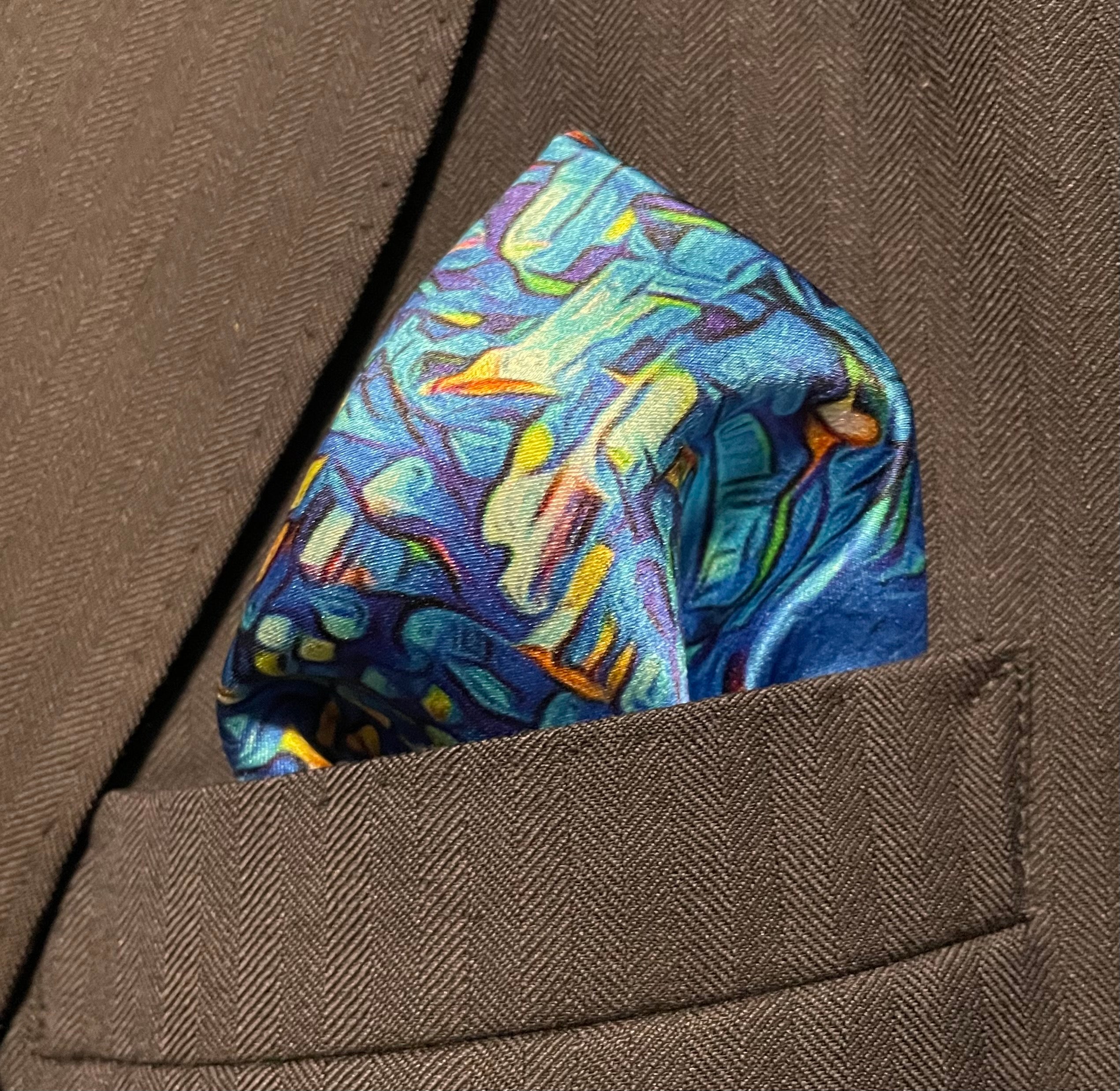 Vancouver Skyline Pocket Square featuring iconic city skyline on luxurious Italian silk.