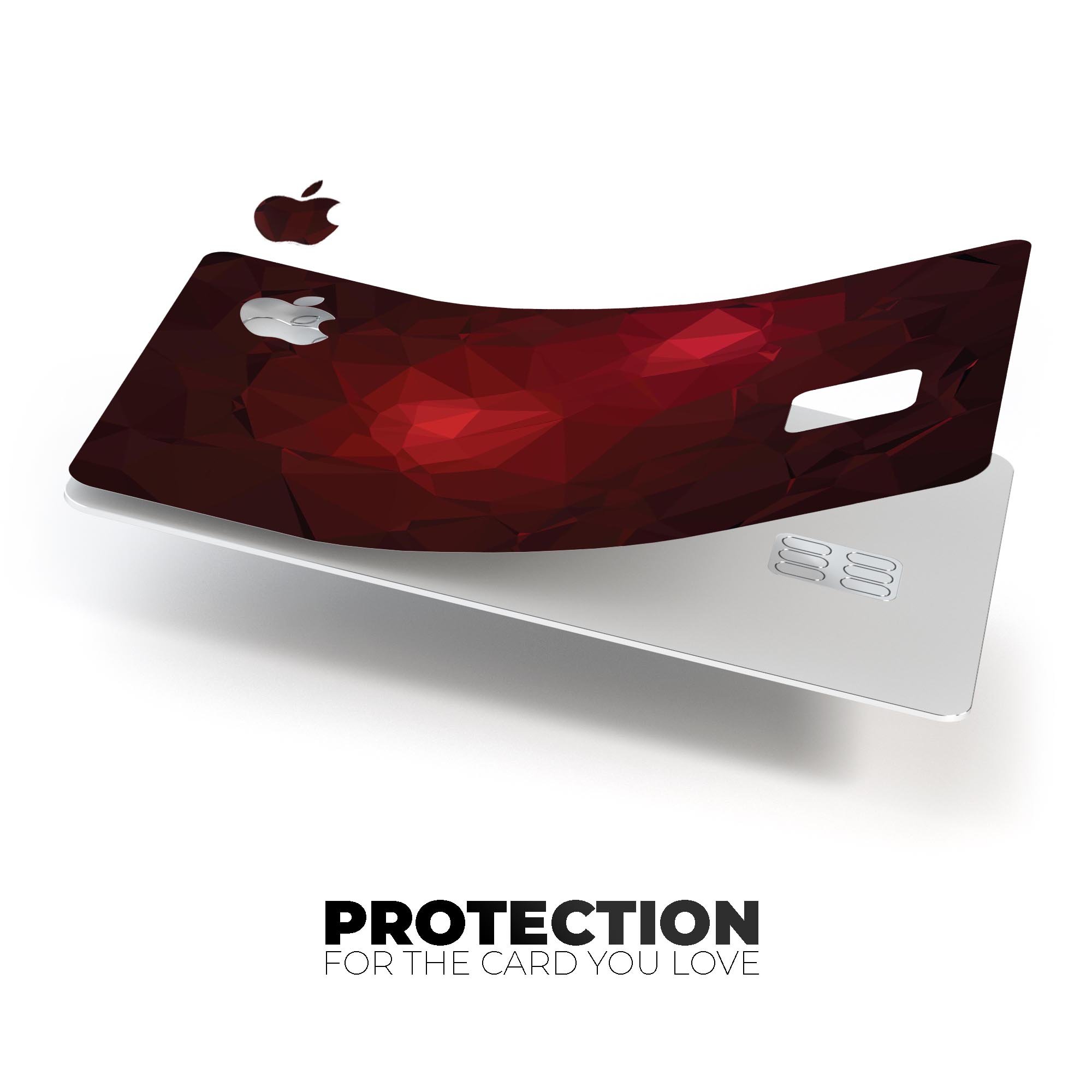 Varying shades of red geometric shapes decal on an Apple Card, showcasing its stylish design and premium quality.