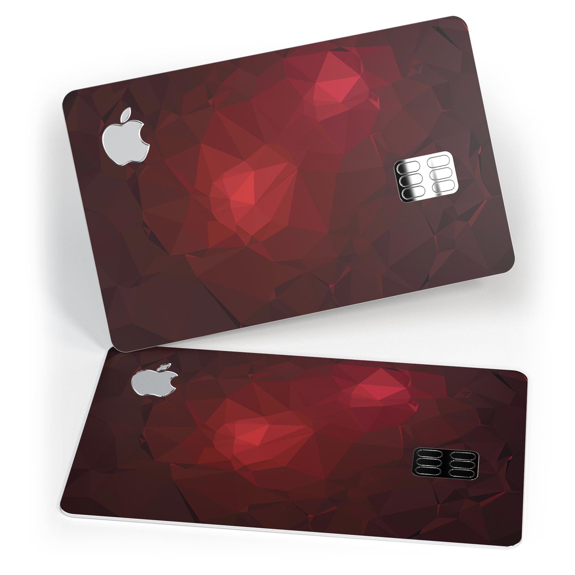 Varying shades of red geometric shapes decal on an Apple Card, showcasing its stylish design and premium quality.