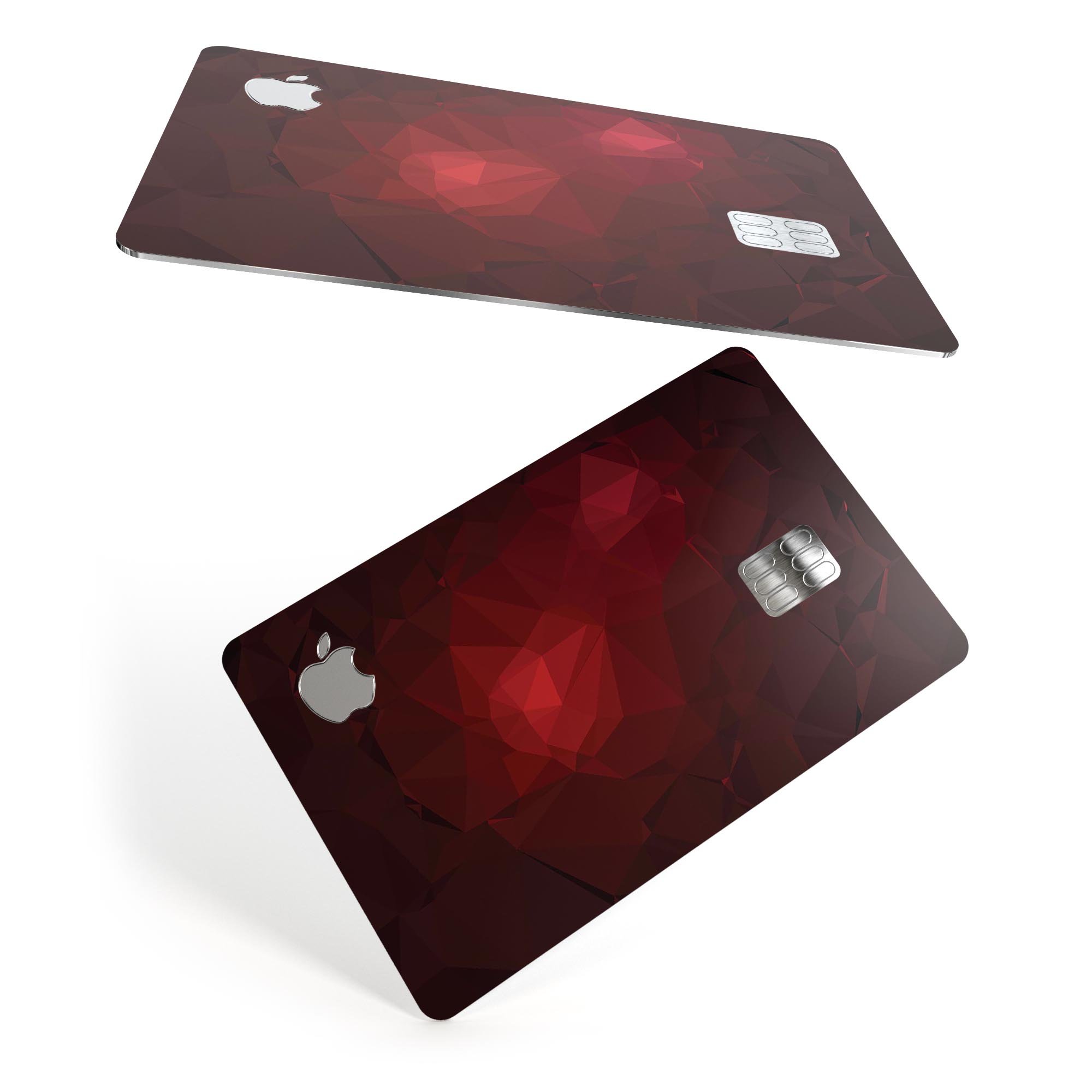 Varying shades of red geometric shapes decal on an Apple Card, showcasing its stylish design and premium quality.