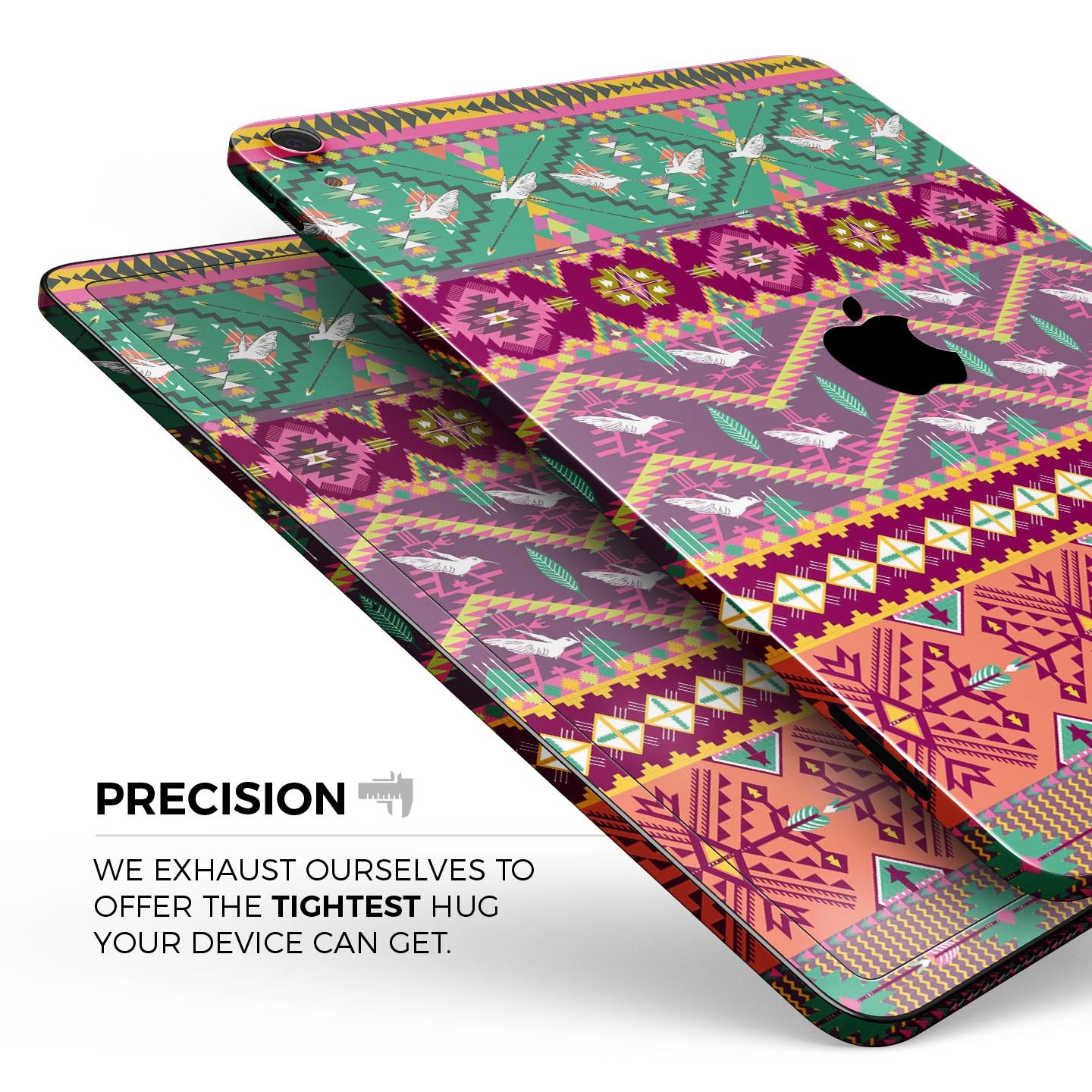 Vector Aztec Birdy Pattern skin decal for Apple iPad, showcasing vibrant colors and intricate design for stylish protection.