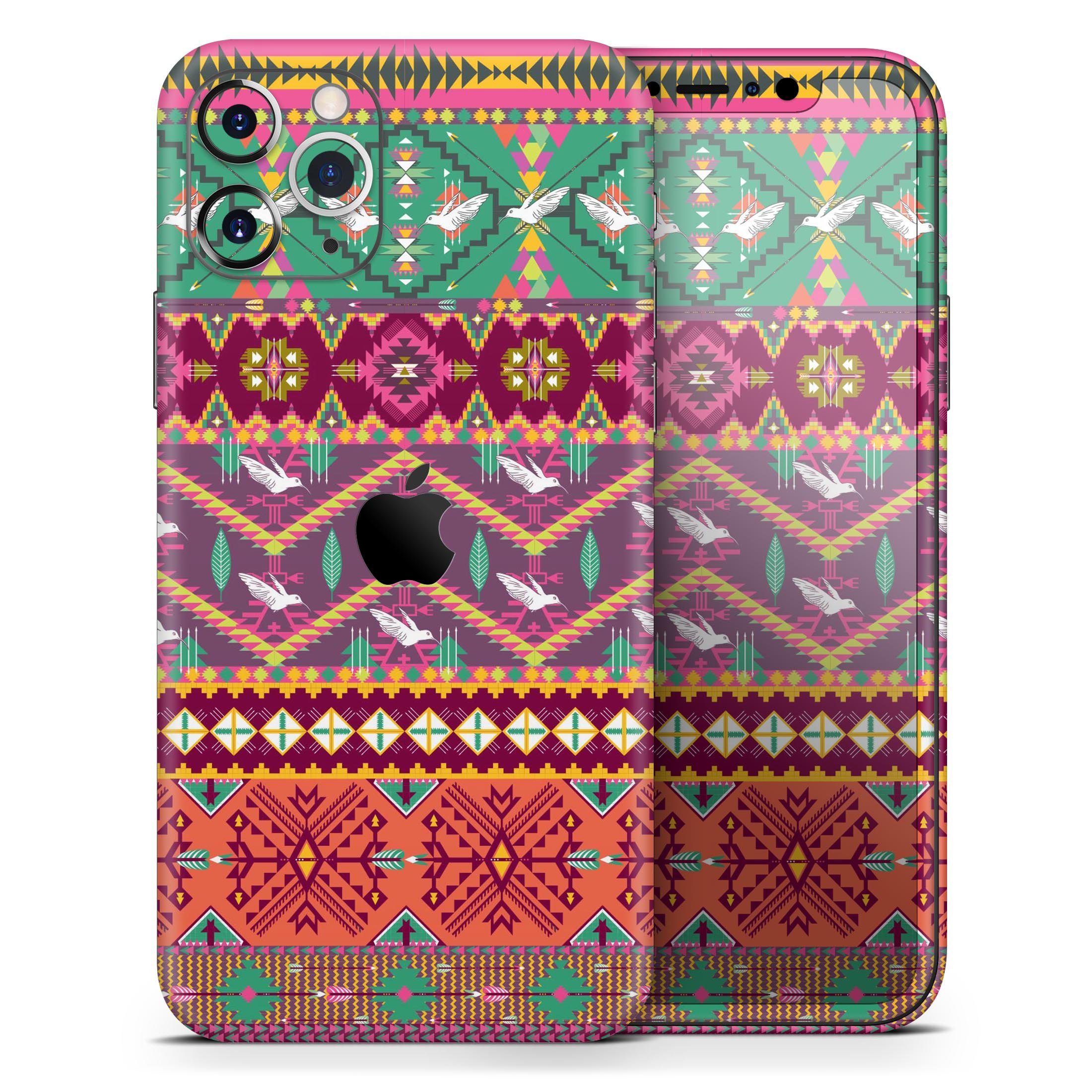 Vector Aztec Birdy Pattern skin for Apple iPhone, showcasing vibrant colors and intricate design.