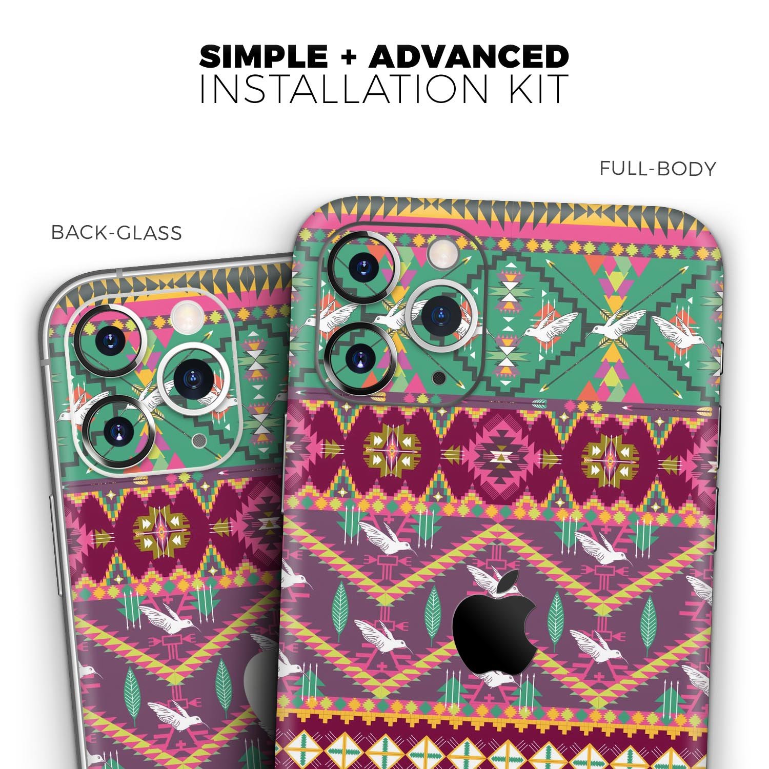 Vector Aztec Birdy Pattern skin for Apple iPhone, showcasing vibrant colors and intricate design.