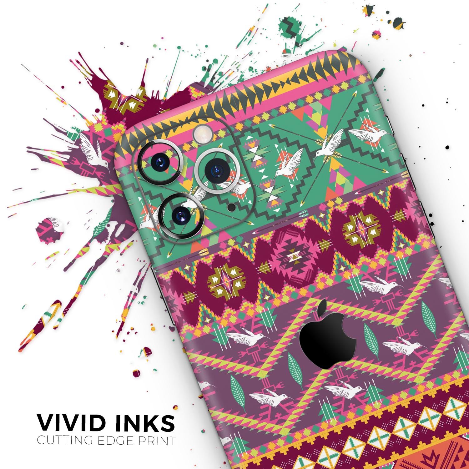 Vector Aztec Birdy Pattern skin for Apple iPhone, showcasing vibrant colors and intricate design.