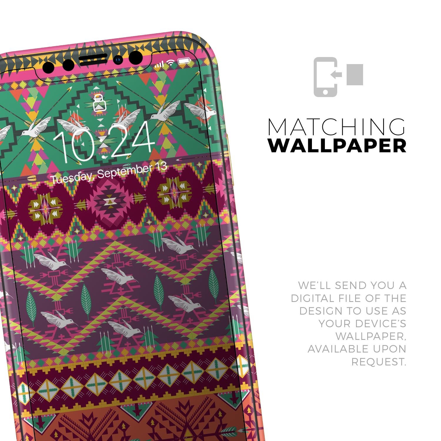 Vector Aztec Birdy Pattern skin for Apple iPhone, showcasing vibrant colors and intricate design.