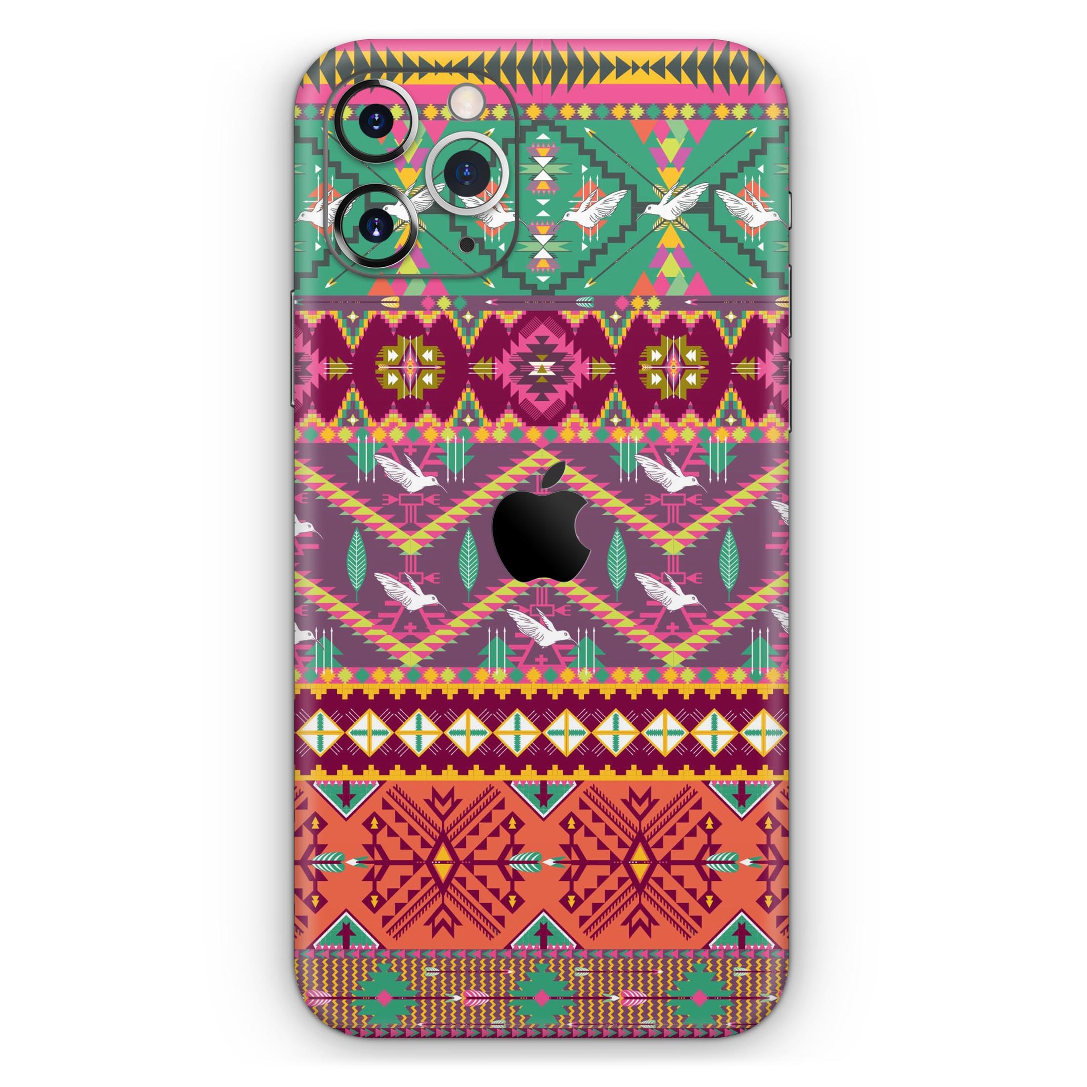 Vector Aztec Birdy Pattern skin for Apple iPhone, showcasing vibrant colors and intricate design.