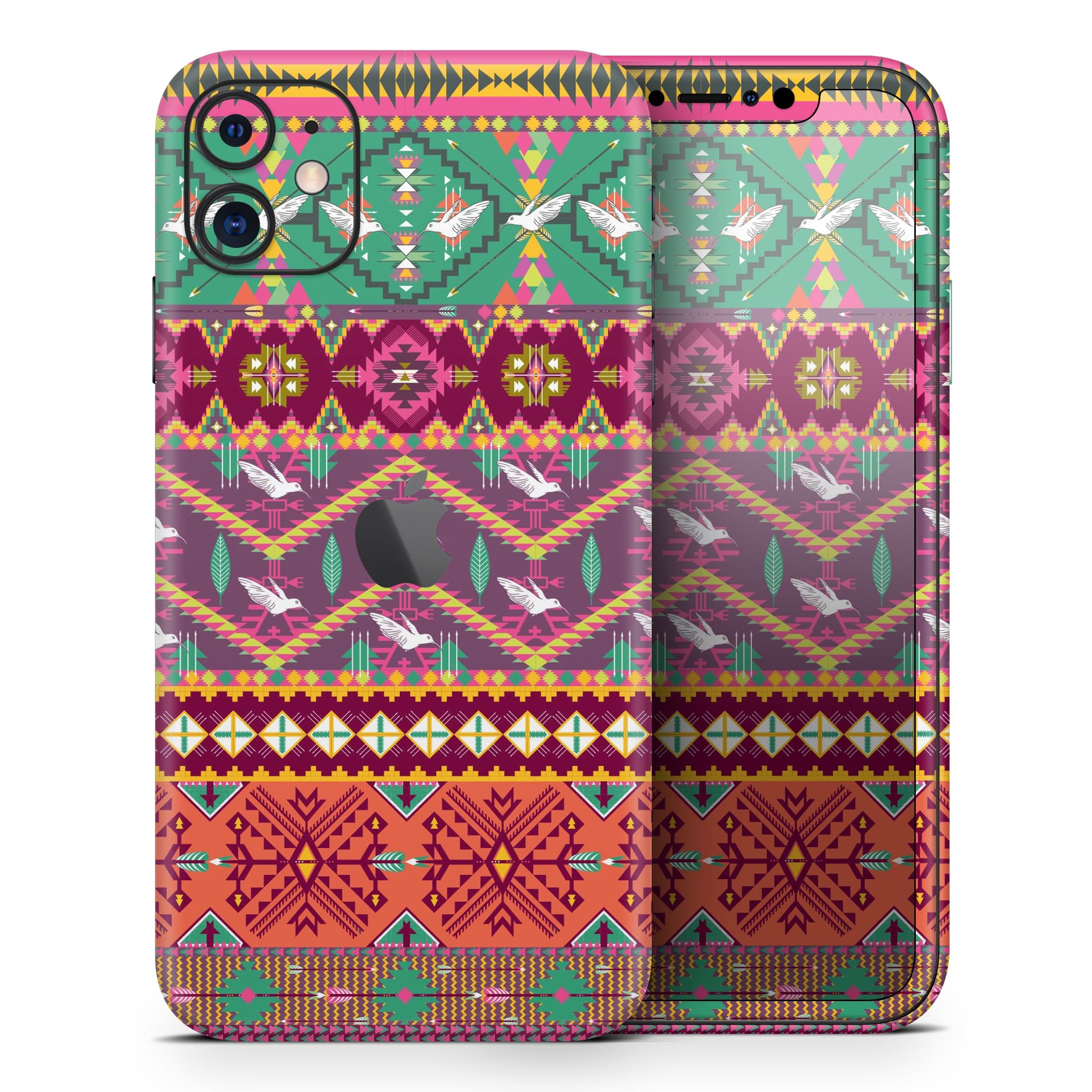 Vector Aztec Birdy Pattern skin for Apple iPhone, showcasing vibrant colors and intricate design.