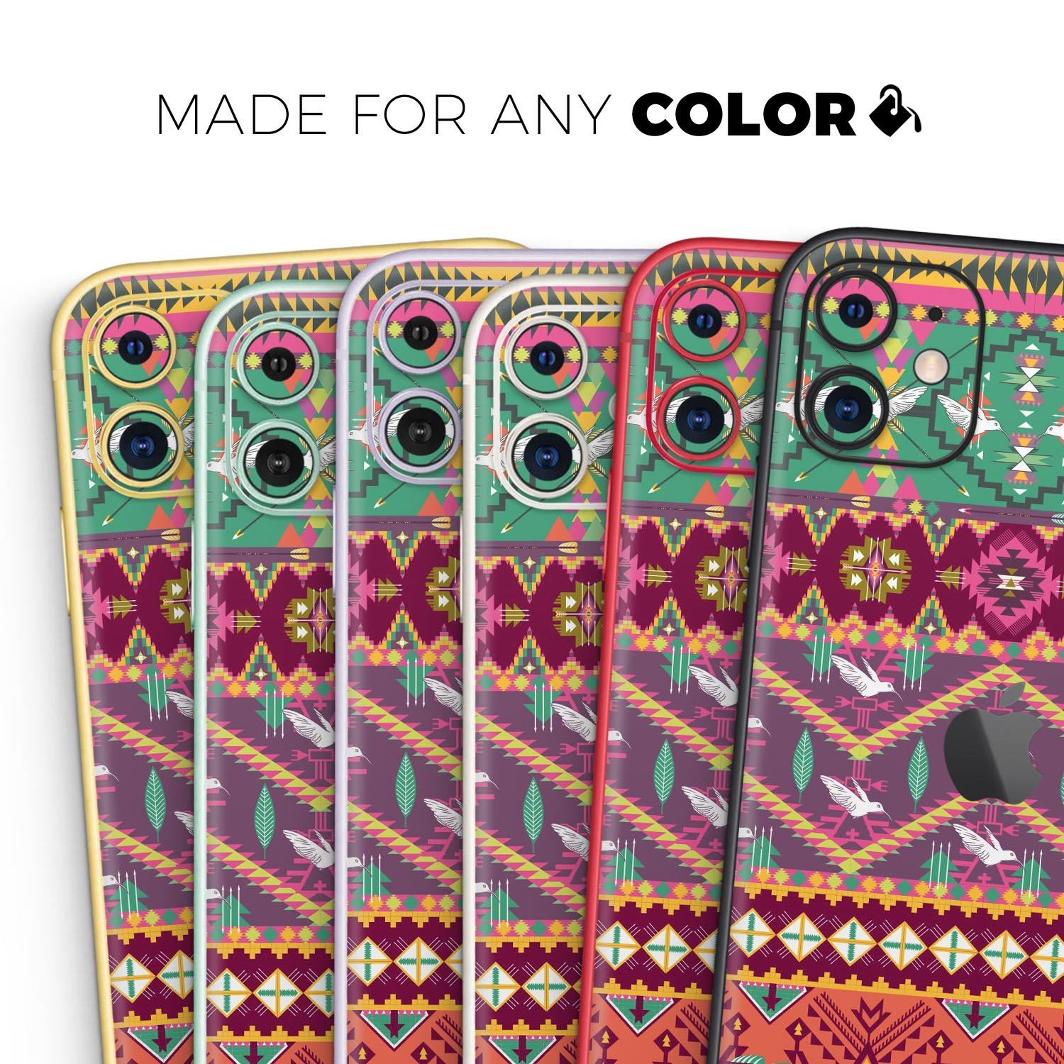 Vector Aztec Birdy Pattern skin for Apple iPhone, showcasing vibrant colors and intricate design.