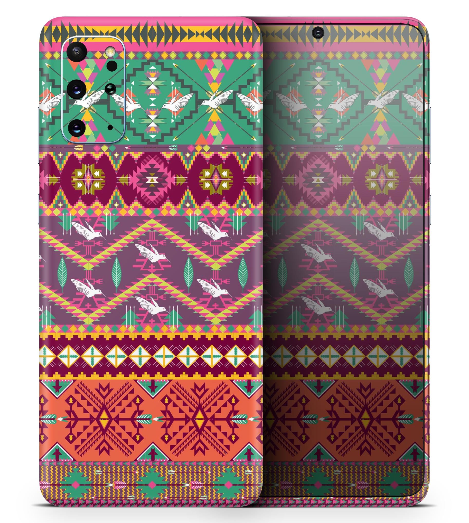 Vector Aztec Birdy Pattern skin-kit for Samsung Galaxy S-Series, showcasing vibrant colors and intricate design.