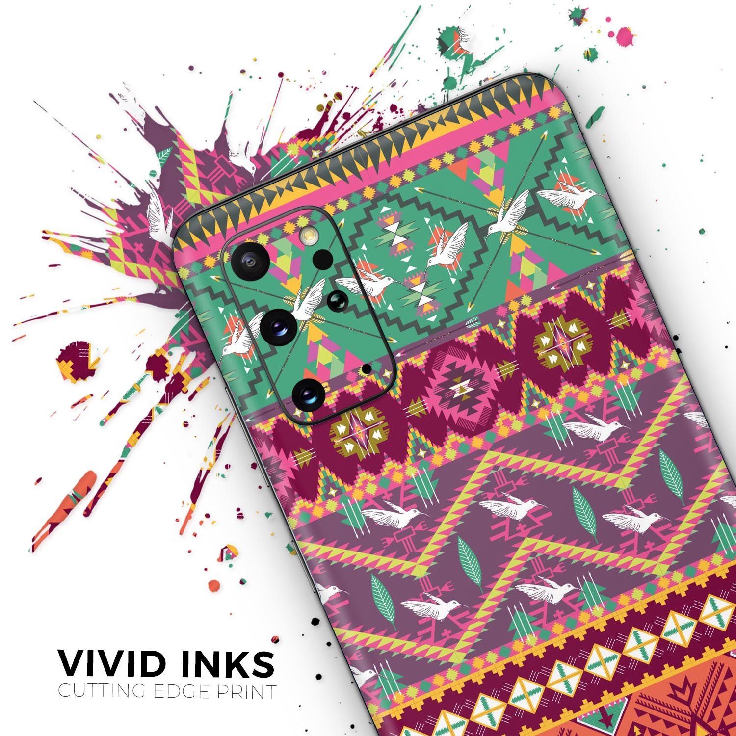 Vector Aztec Birdy Pattern skin-kit for Samsung Galaxy S-Series, showcasing vibrant colors and intricate design.