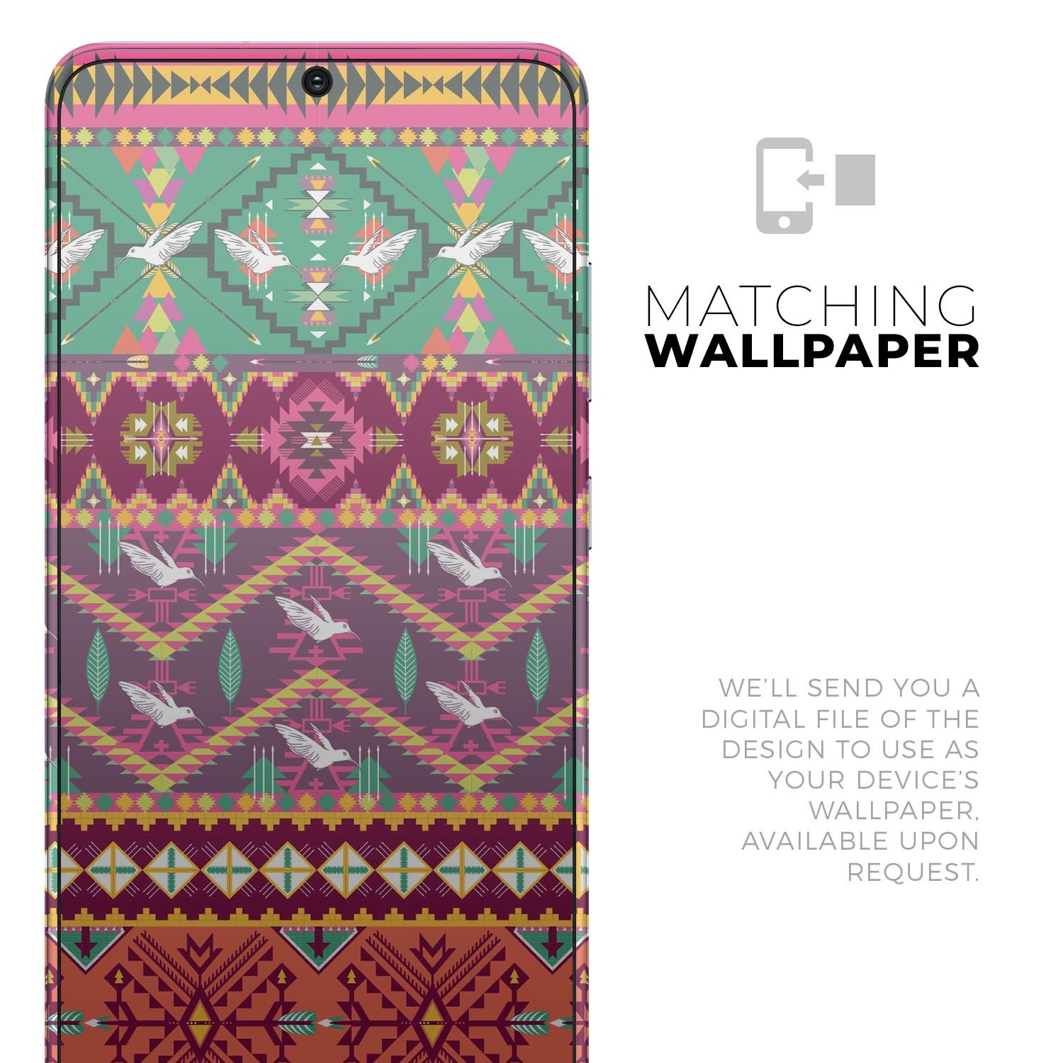 Vector Aztec Birdy Pattern skin-kit for Samsung Galaxy S-Series, showcasing vibrant colors and intricate design.