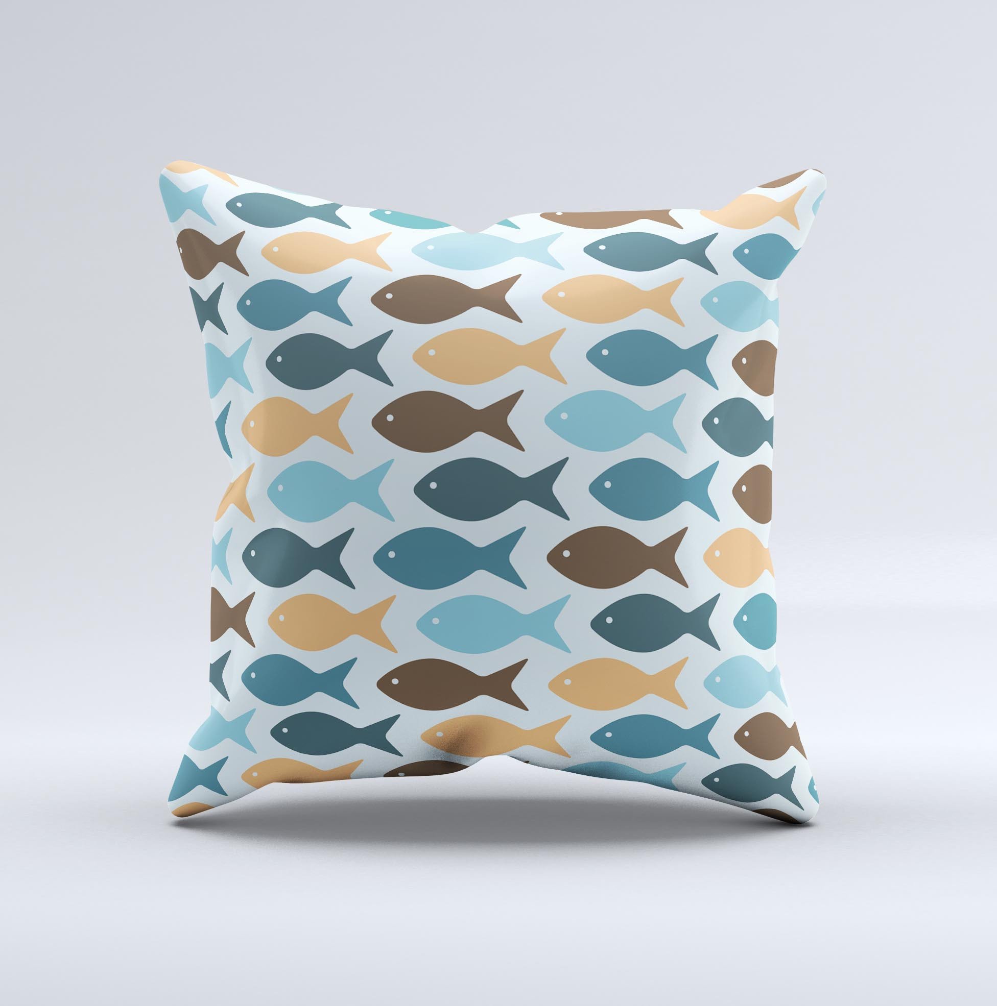 Vector Fishies V1 Ink-Fuzed Decorative Throw Pillow featuring vibrant fish designs on a high-quality fabric.