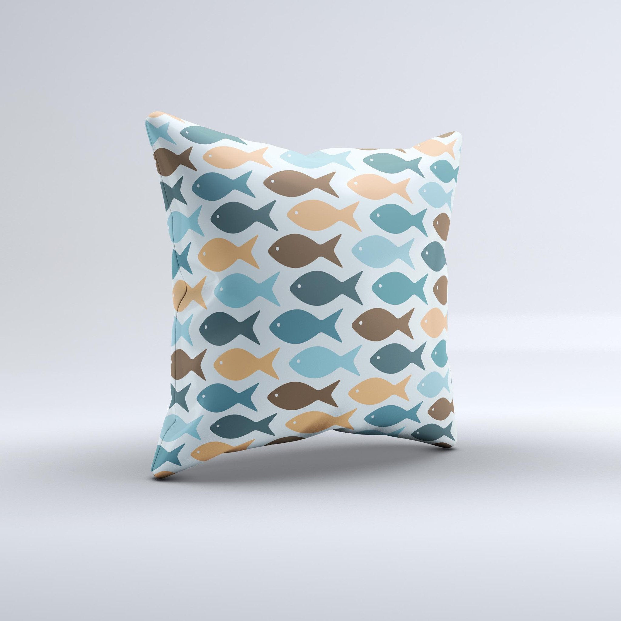 Vector Fishies V1 Ink-Fuzed Decorative Throw Pillow featuring vibrant fish designs on a high-quality fabric.